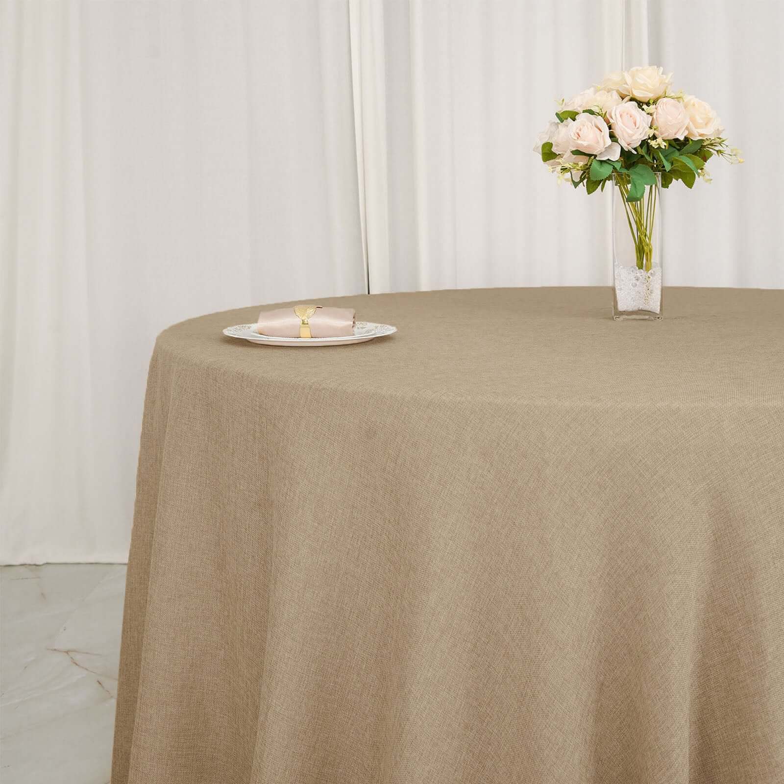 Faux Burlap Jute 108" Round Tablecloth Natural - Rustic Event Table Linen