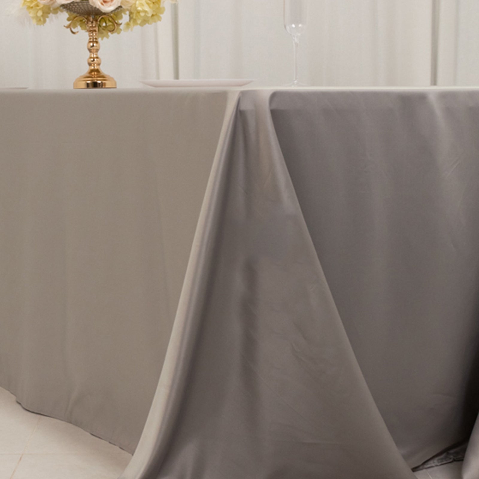 Lamour Satin 90"x156" Rectangle Tablecloth Silver - Luxurious, Soft Seamless Table Cover