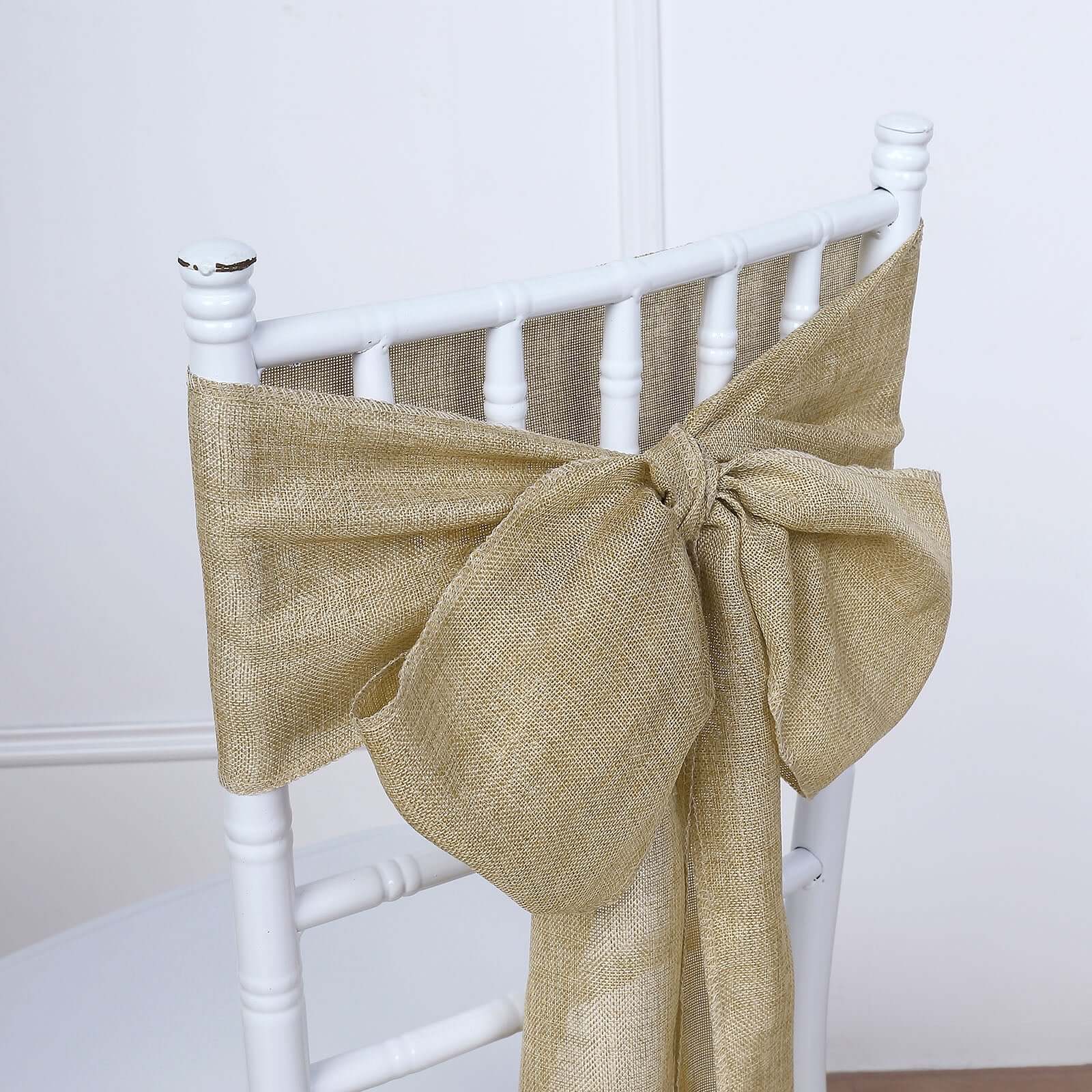 5 Pack Jute Faux Burlap 6"x108" Chair Sashes Natural - Boho Chic Linen Decor