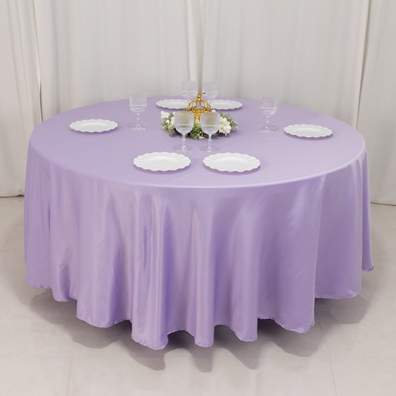 Lamour Satin 108" Round Tablecloth Lavender Lilac - Durable & Silk-Like Table Cover