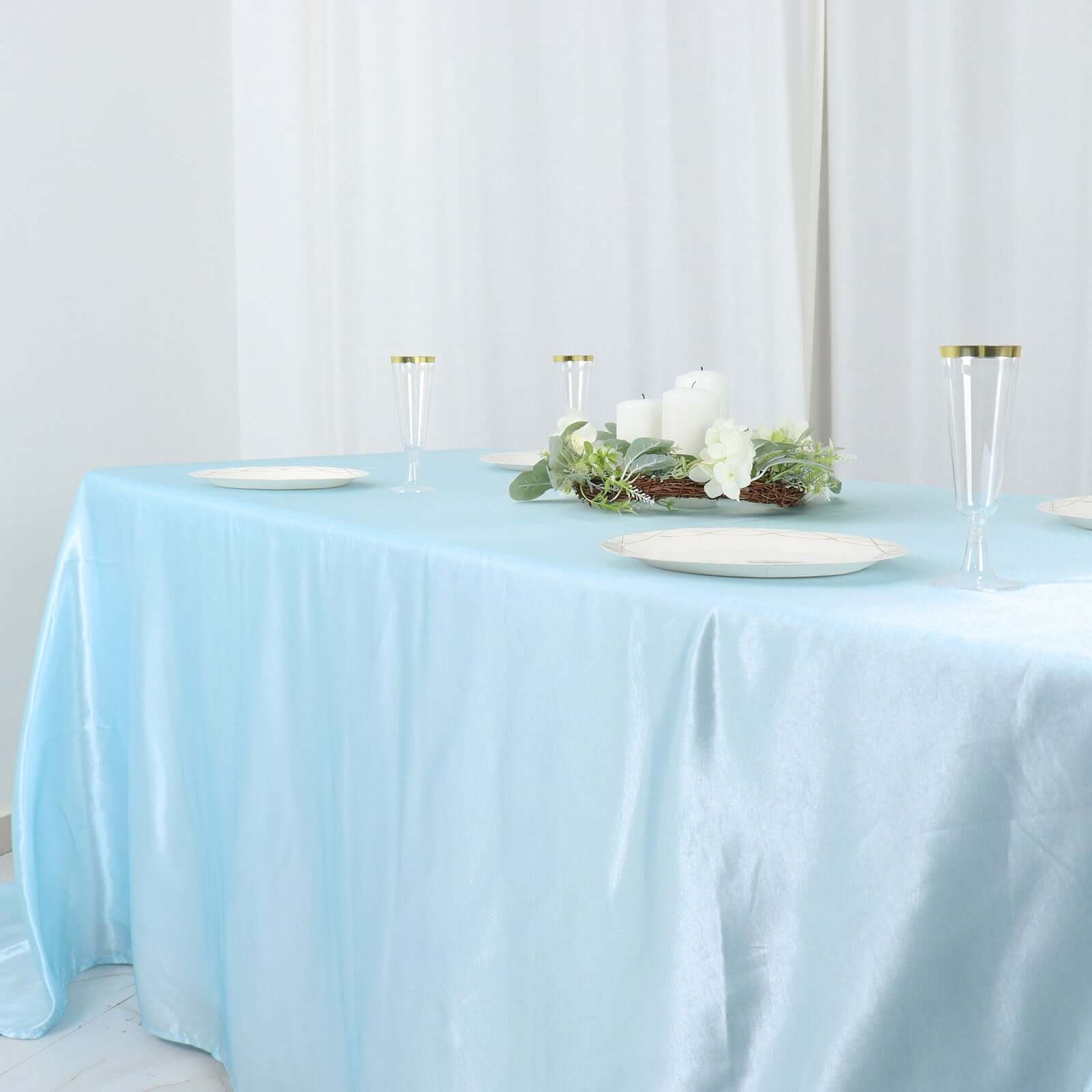 Satin Rectangular 90"x132" Tablecloth Light Blue - Seamless Table Cover
