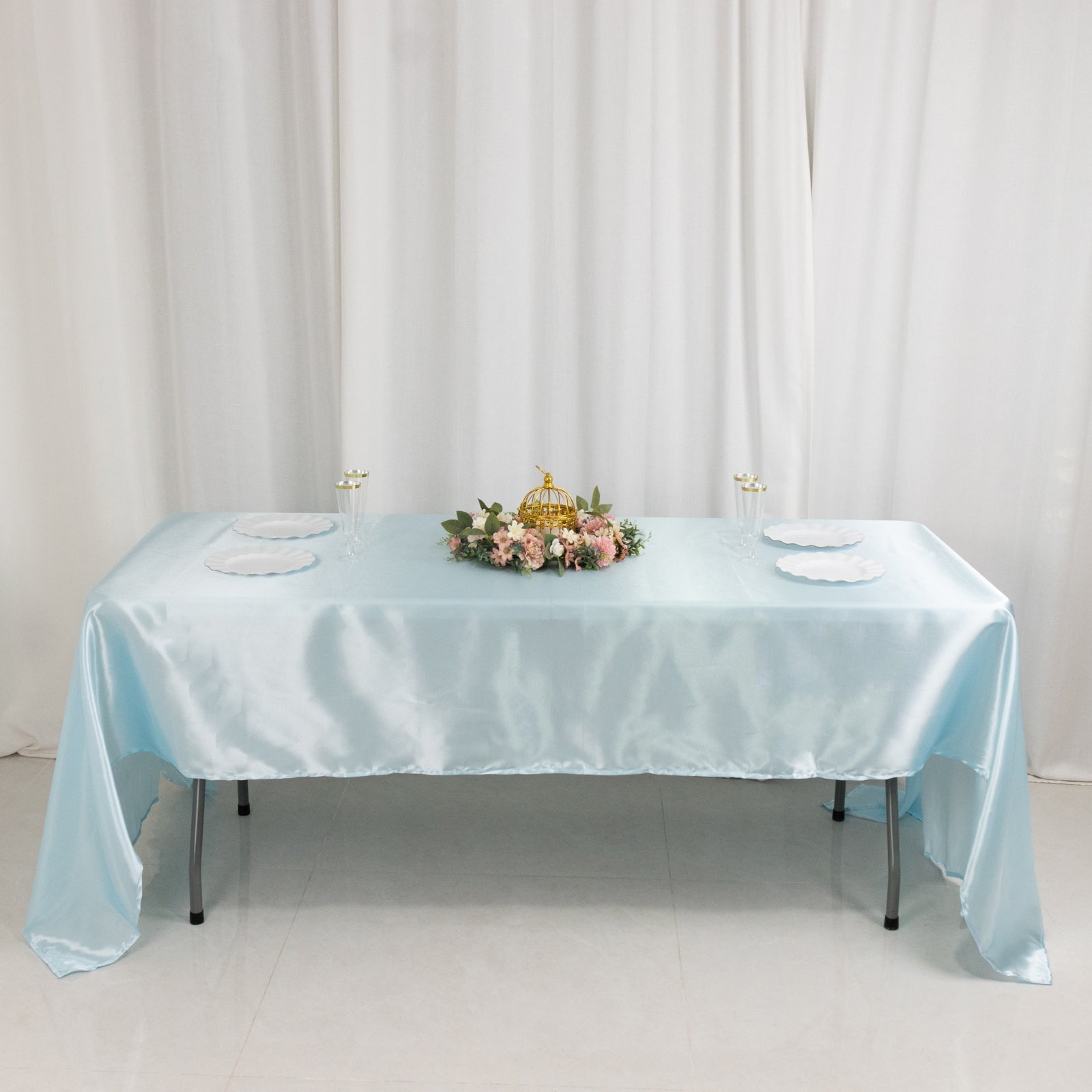Satin Rectangular 60"x126" Tablecloth Light Blue - Smooth and Lustrous Table Cover