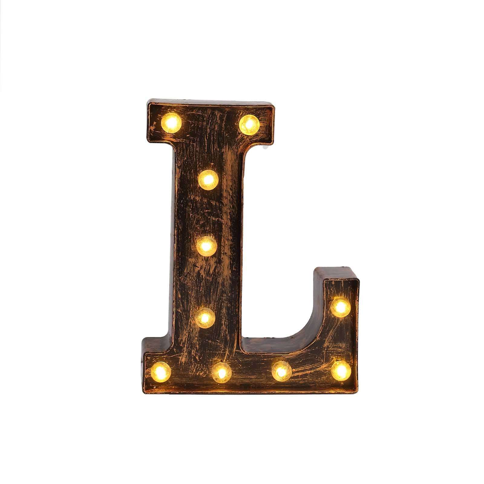 LED Marquee Letter "L" Industrial Style Antique Black - Light-Up Alphabet Sign for Weddings & Displays 9"