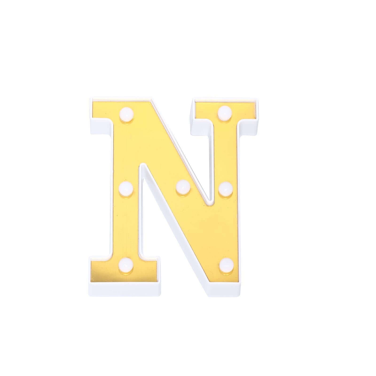 3D Marquee Letter "N" Warm White 7 LED Lights Gold - Chic Light-Up Decor for Events 6"