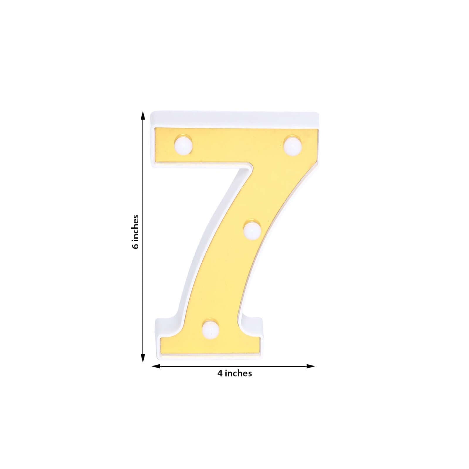 3D Marquee Number "7" Warm White 4 LED Lights Gold - Stylish Light-Up Accent for Events 6"