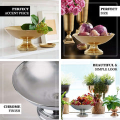 Metal Pedestal Flower Pot Round Design Metallic Silver - Floating Candle Bowl and Display Dish 12"