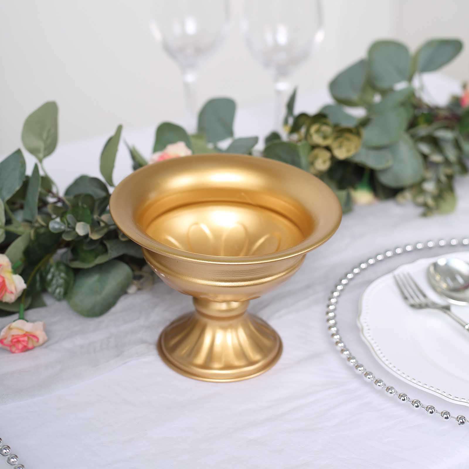 2-Pack Metal Pedestal Flower Vases Wine Goblet Style Gold - Antique Mini Compote Vase for Refined Wedding Centerpieces 4"