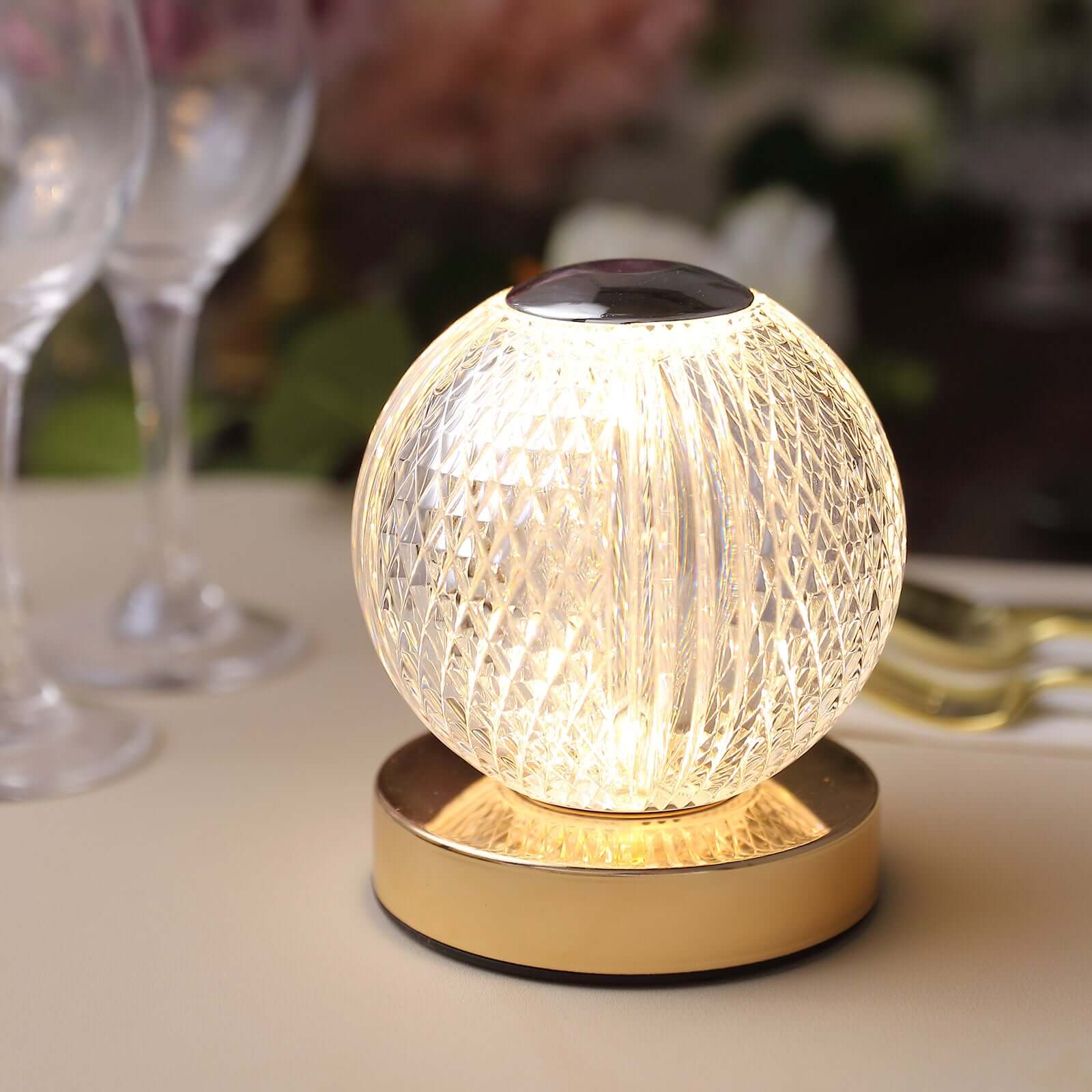 Acrylic LED Table Lamp Diamond Cut Ball Design Rechargeable - Dimmable Touch Control Decorative Night Light 5"