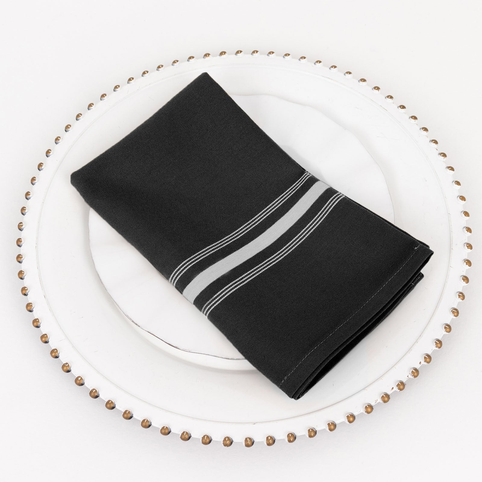 10 Pack Premium Spun Polyester 18"x22" Napkins Black/White Bistro Style - Highly Absorbent Cotton-Like Feel Cloth Napkins