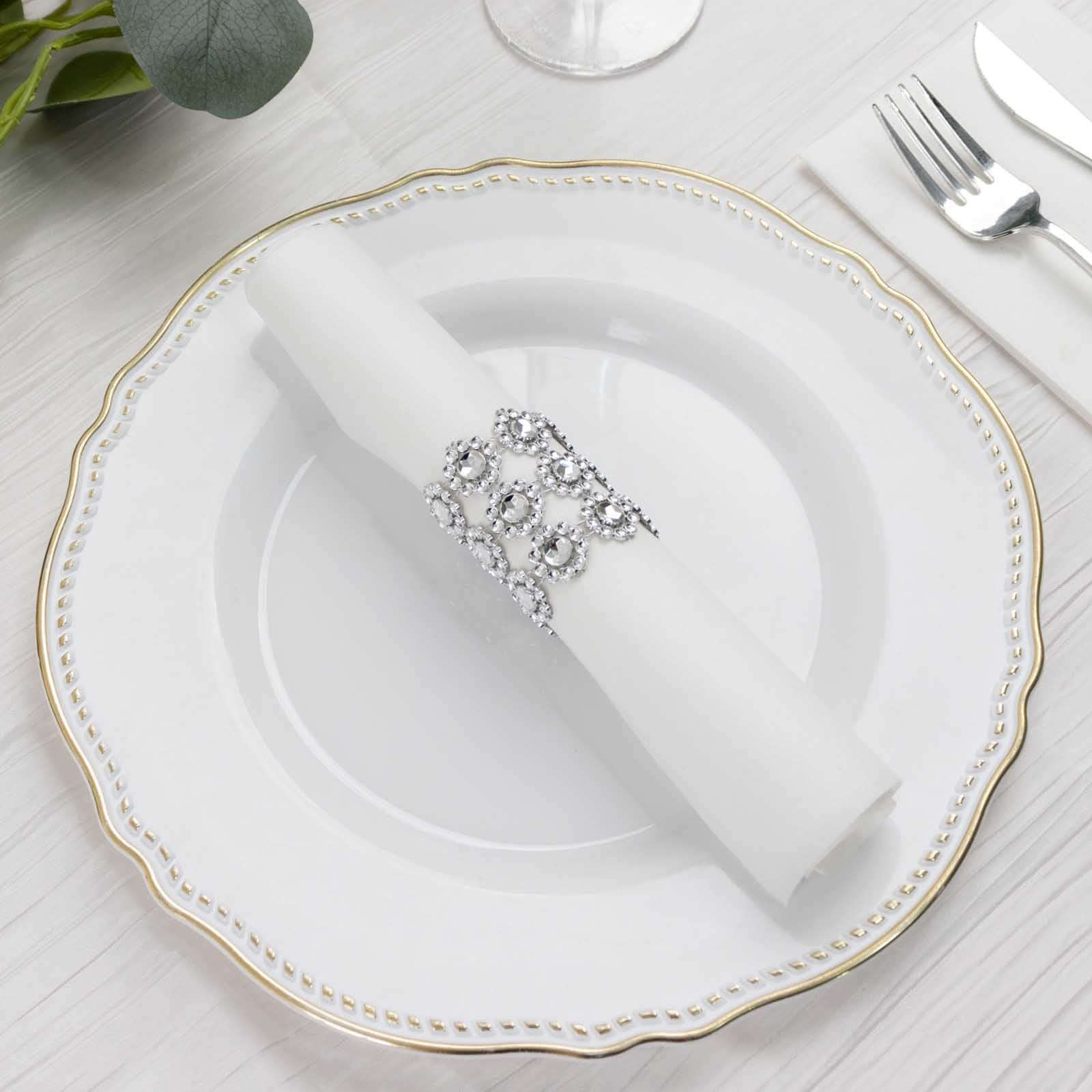 10 Pack Silver Sunflower Diamond Rhinestones Napkin Holders With Velcro, Elegant Wedding Napkin Rings