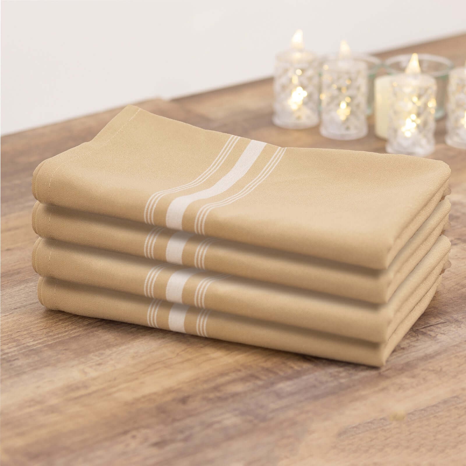 10 Pack Premium Spun Polyester 18"x22" Napkins Champagne/White Bistro Style - Highly Absorbent Cotton-Like Feel Cloth Napkins