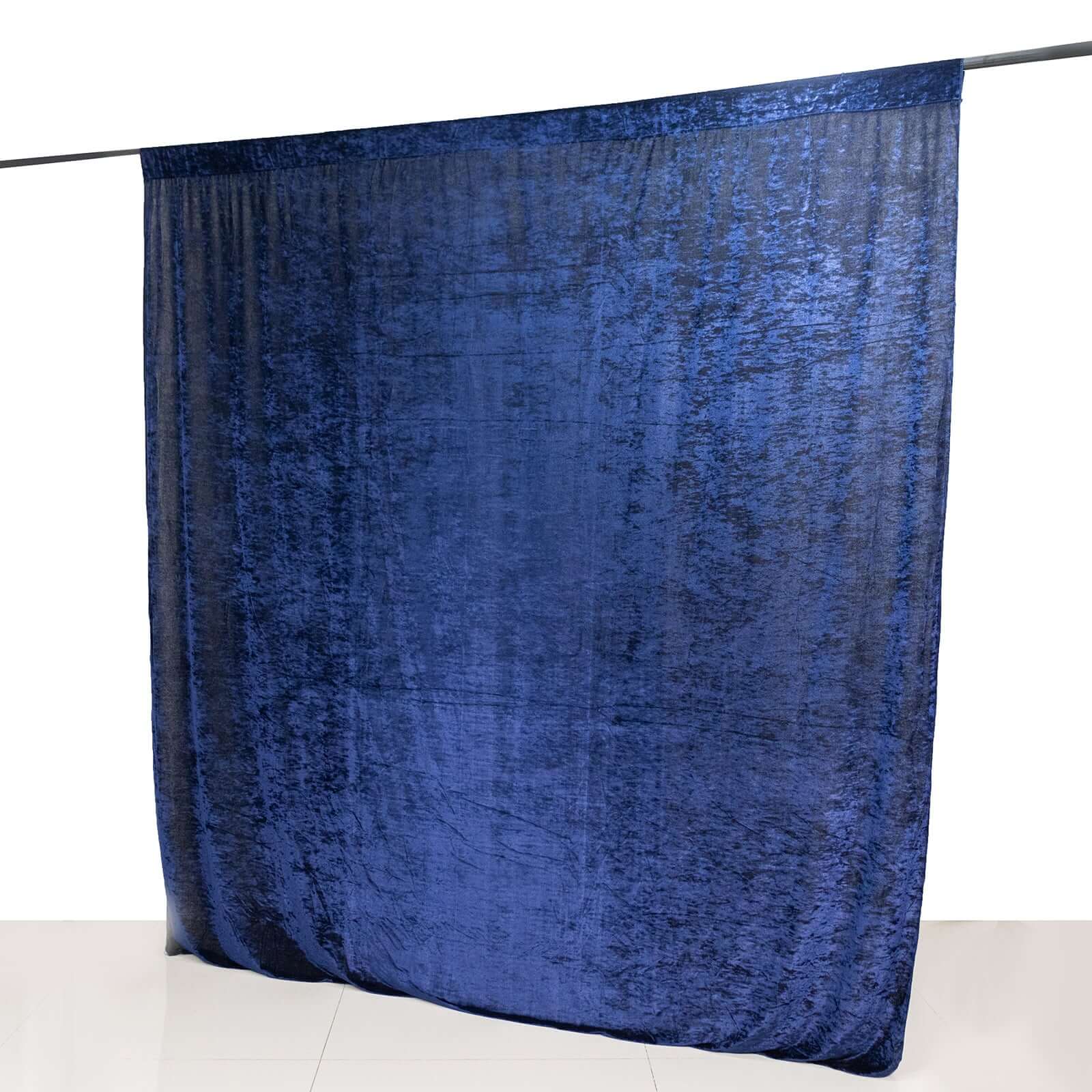 Navy Blue Crushed Velvet Backdrop Curtain – 8ft x 8ft Event Drape with Rod Pocket, Privacy Panel for Photo Booths & Events