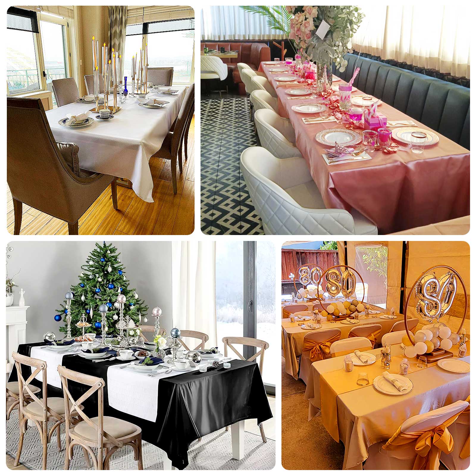 Lamour Satin 60"x126" Rectangle Tablecloth Navy Blue - Soft & Silk-Like Table Cover