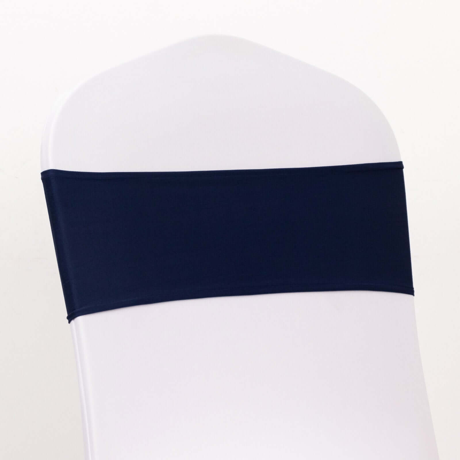 5 Pack Spandex Chair Sashes Navy Blue with Gold Rhinestone Buckles - Reusable Four-Way Stretch Sash Bands 5"x14"