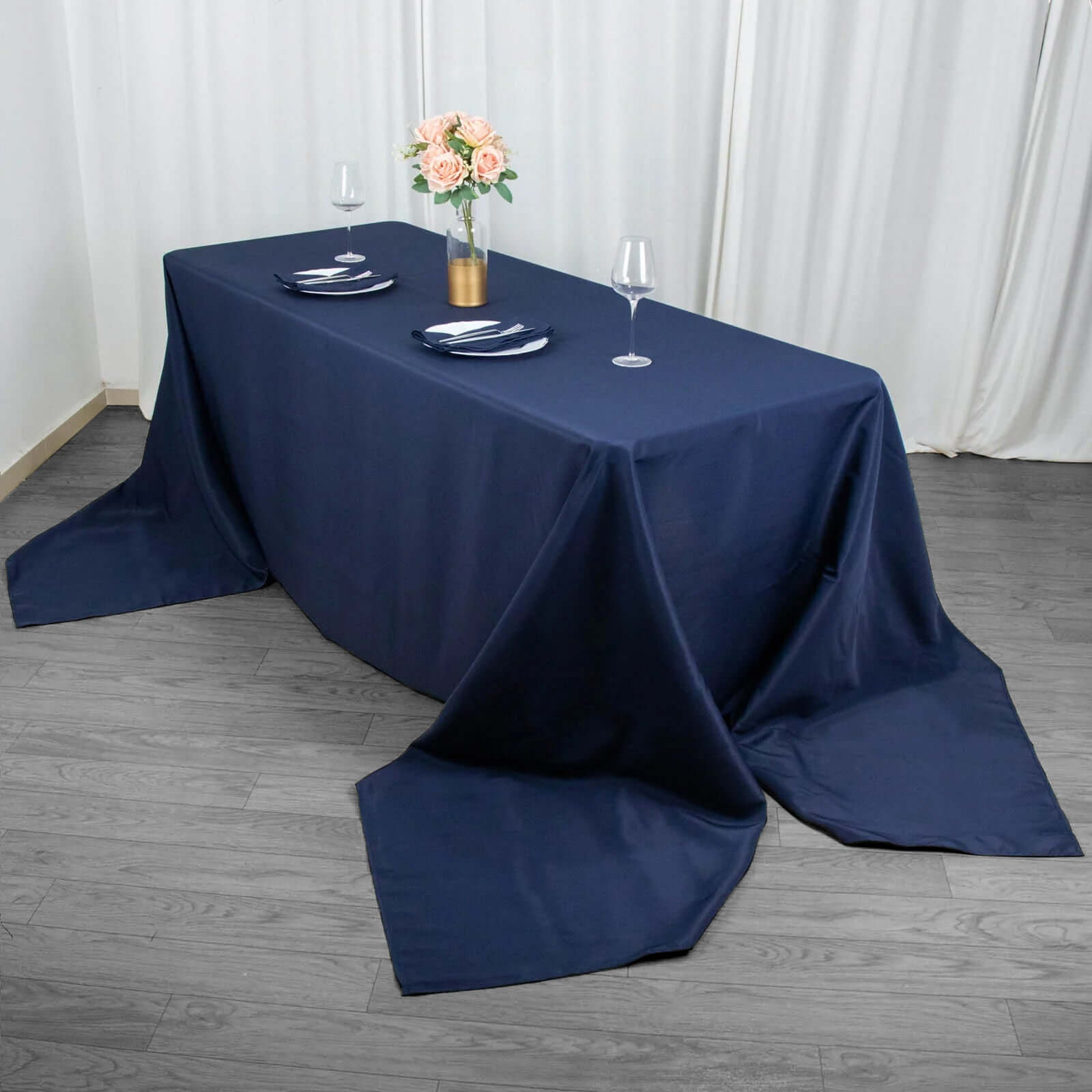 Premium Polyester 90"x156" Rectangle Tablecloth Navy Blue - Seamless 220GSM Stain-Resistant Table Cover