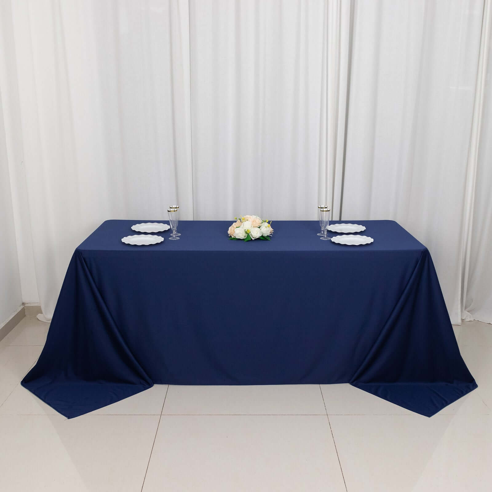 Scuba Rectangular 90"x132" Tablecloth Navy Blue - Wrinkle Free, Stain Resistant & Seamless Table Cover