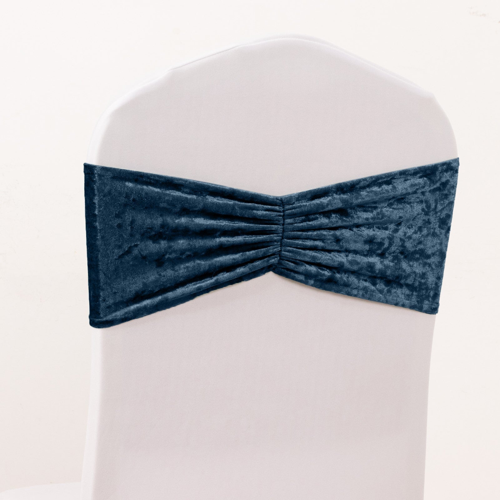 5 Pack Premium Crushed Velvet Chair Sashes Navy Blue Ruffle Style - Textured Chair Bands for Stunning Event Decor