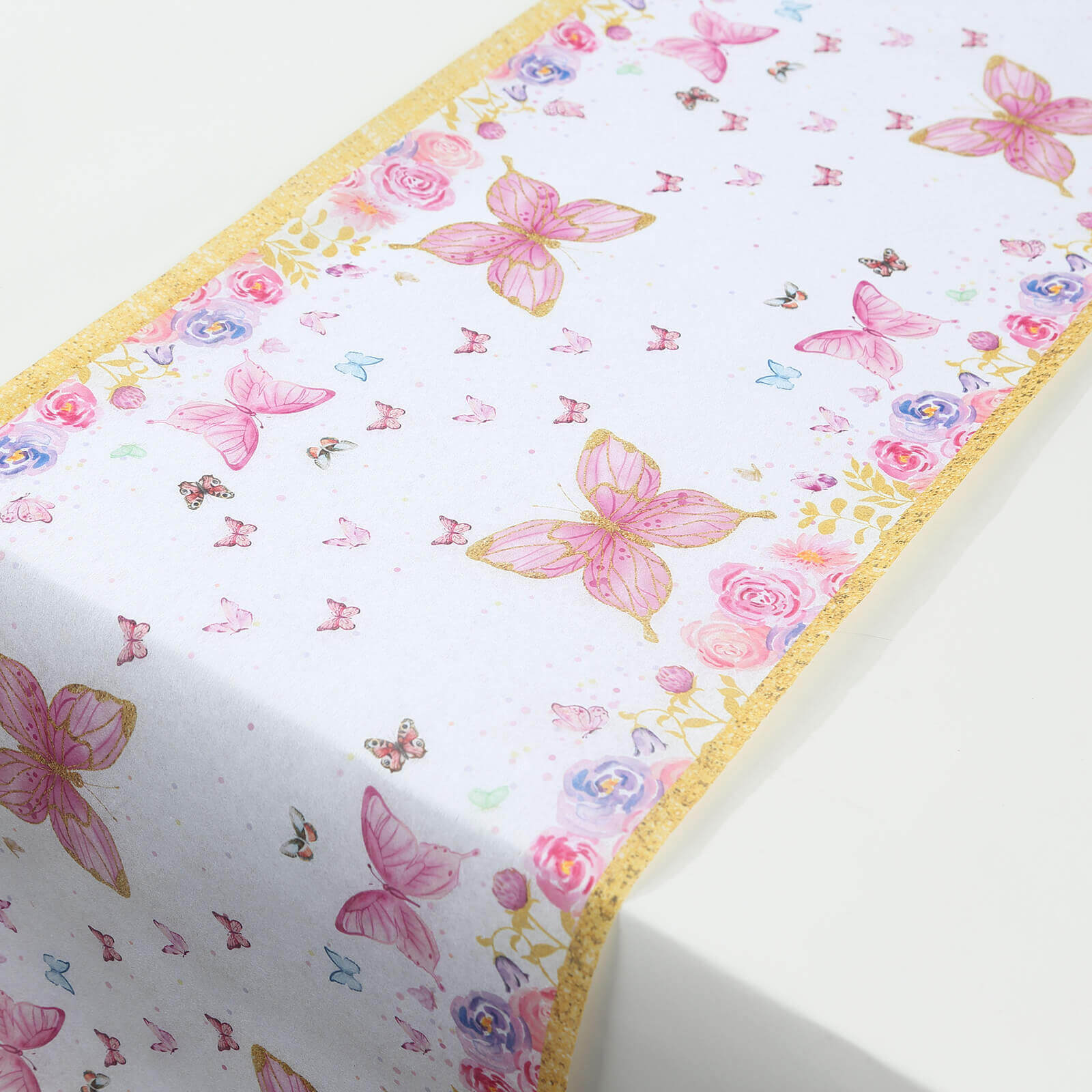 5 Pack Disposable Table Runners 11"x108" White with Pink Butterflies - Non-woven Stylish Spring Summer Dining Decor
