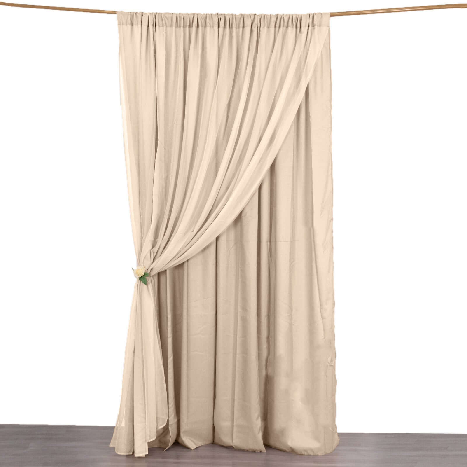Nude Chiffon Polyester Event Curtain Drapes, Dual Layer Divider Backdrop Curtain Panels with Rod Pockets - 10ftx10ft