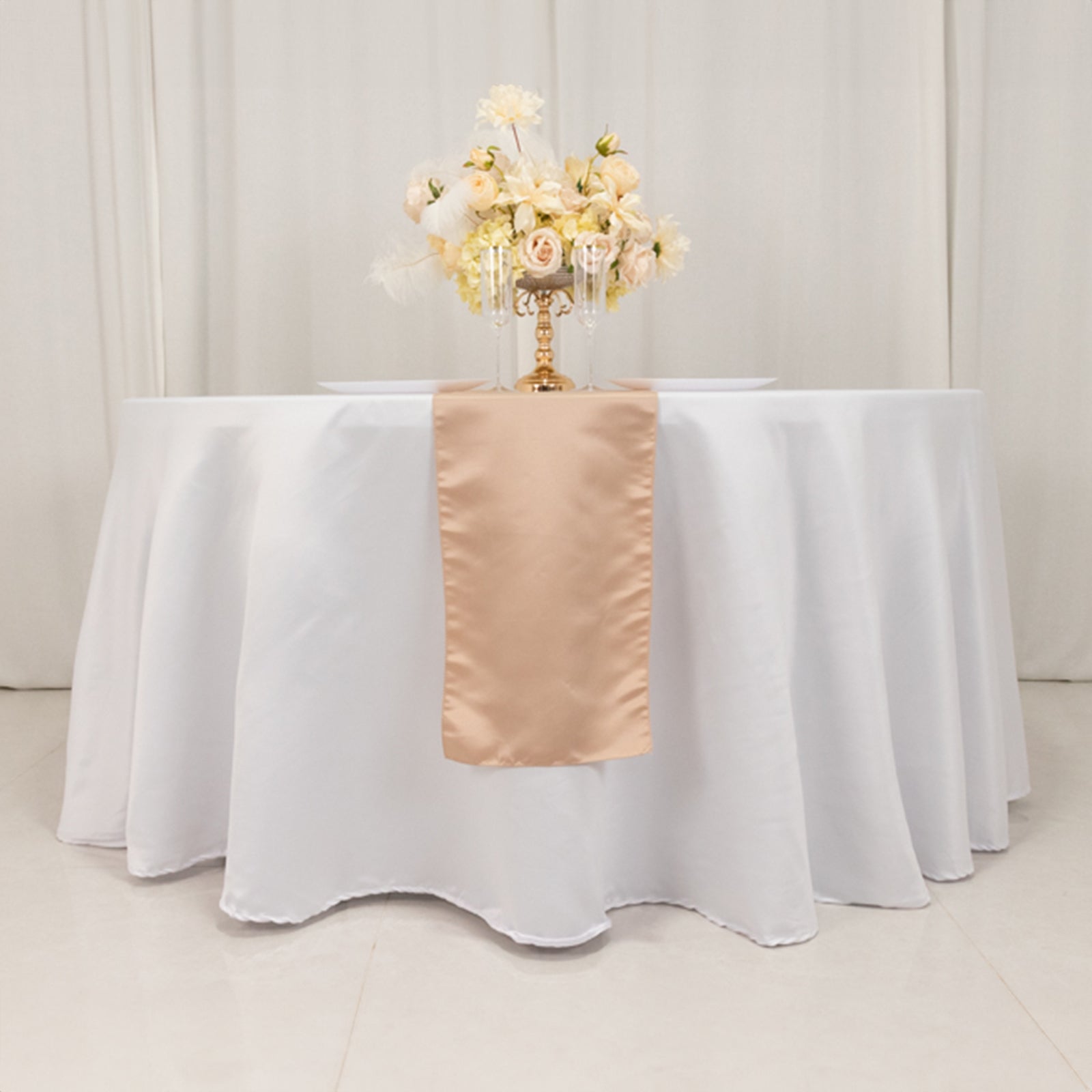 Lamour Satin 12"x108" Table Runner Nude - Smooth & Lustrous Finish