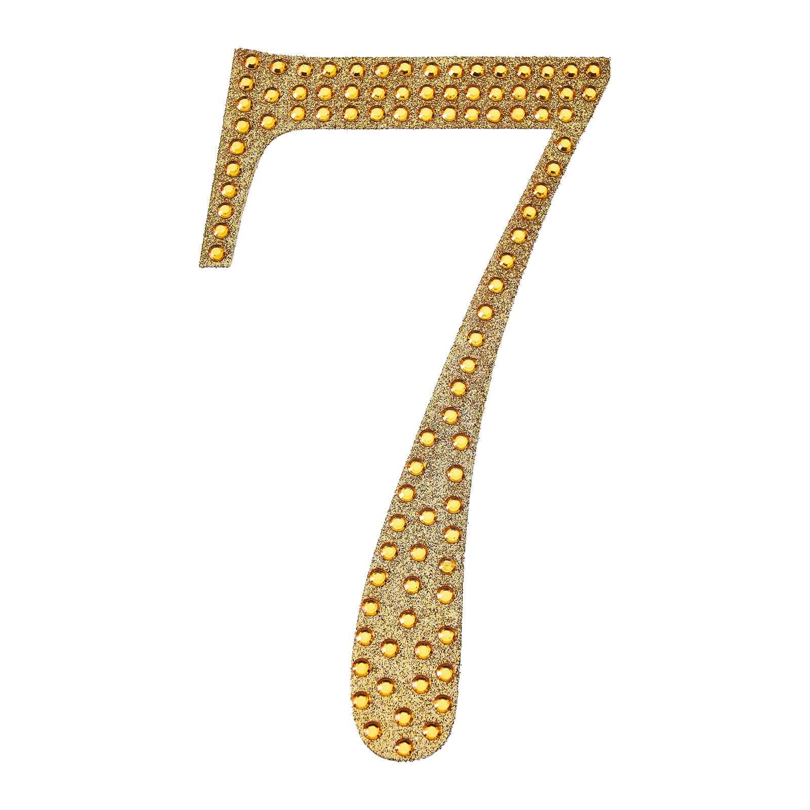 Decorative Rhinestone Number "7" Stickers, Glitter Adhesive Craft Numbers Gold DIY Sparkle Embellishments 4"