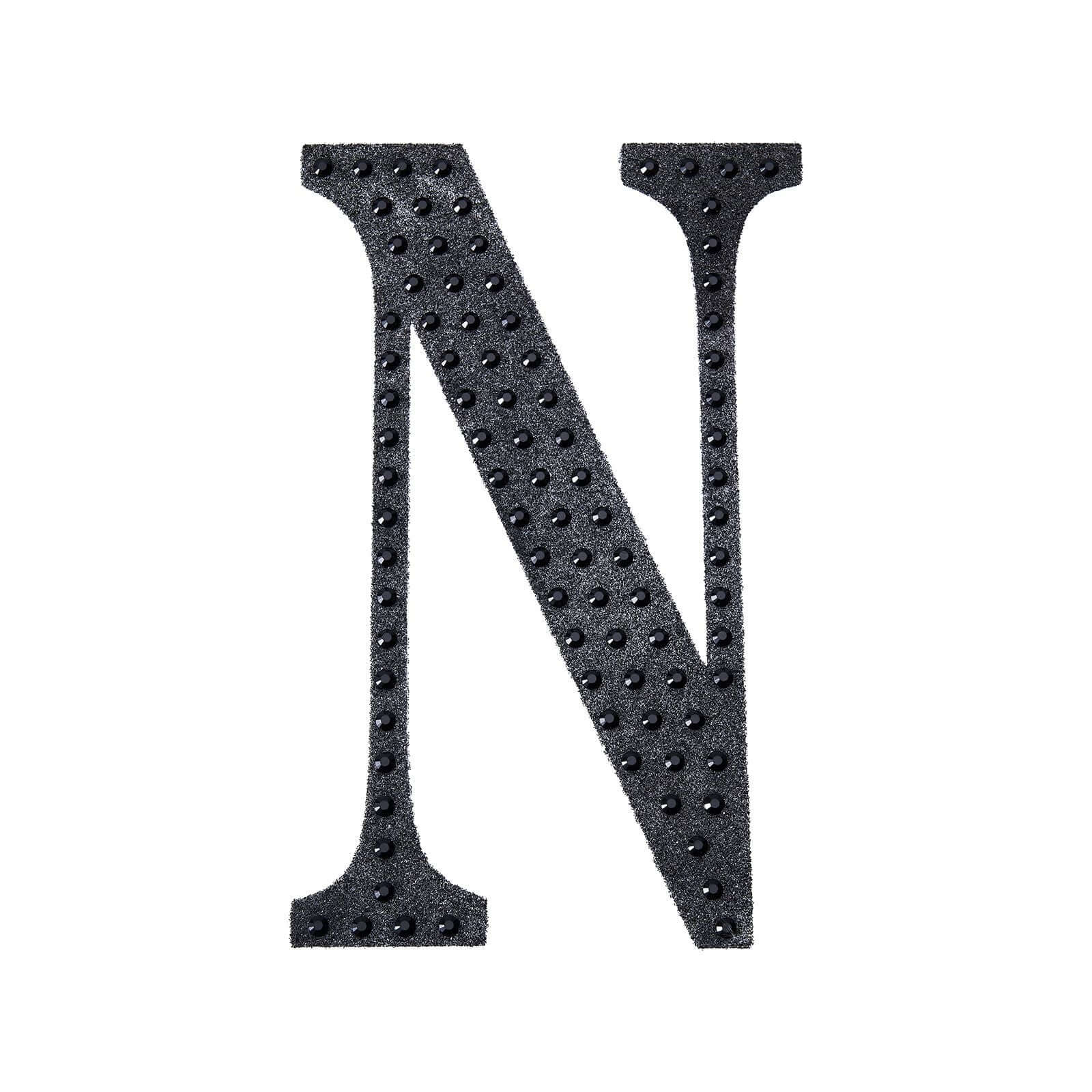 Decorative Rhinestone Alphabet "N" Letter Stickers, Glitter Adhesive Craft Letters Black DIY Sparkle Embellishments 8"