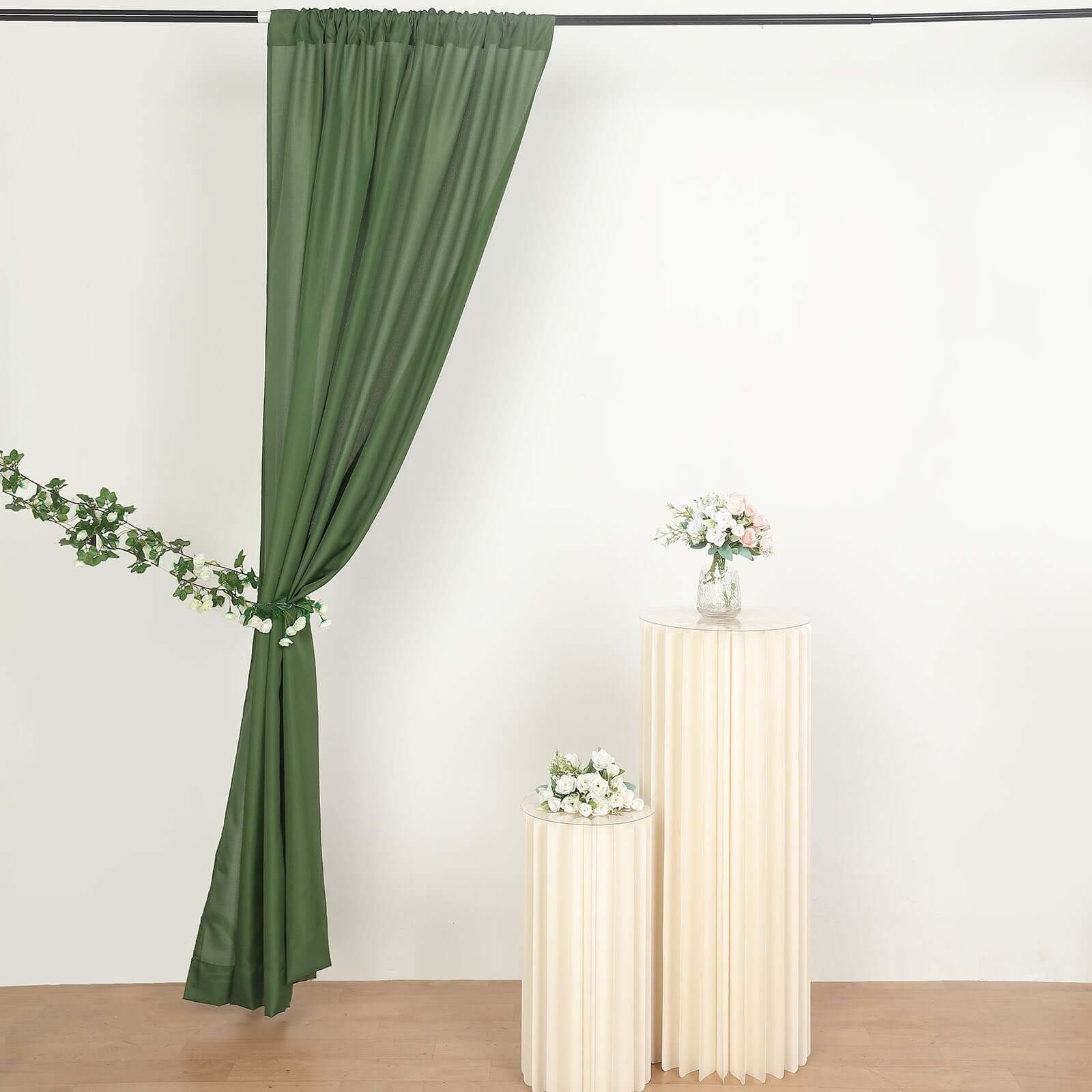 2 Pack Olive Green Polyester Event Curtain Drapes, 10ftx8ft Backdrop Event Panels With Rod Pockets 130 GSM