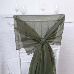 5 Pack Chiffon Chair Sashes Olive Green - Soft & Lightweight Designer Chair Bows 22"x78"