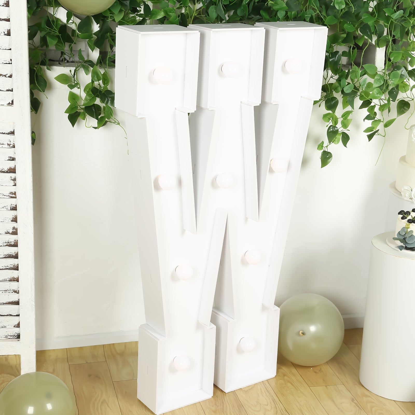 Giant LED Marquee Light Up Letter "W", White 4ft Pre-Cut Foam Board with 10 Warm White Battery Operated LEDs, Glue Gun and Sticks