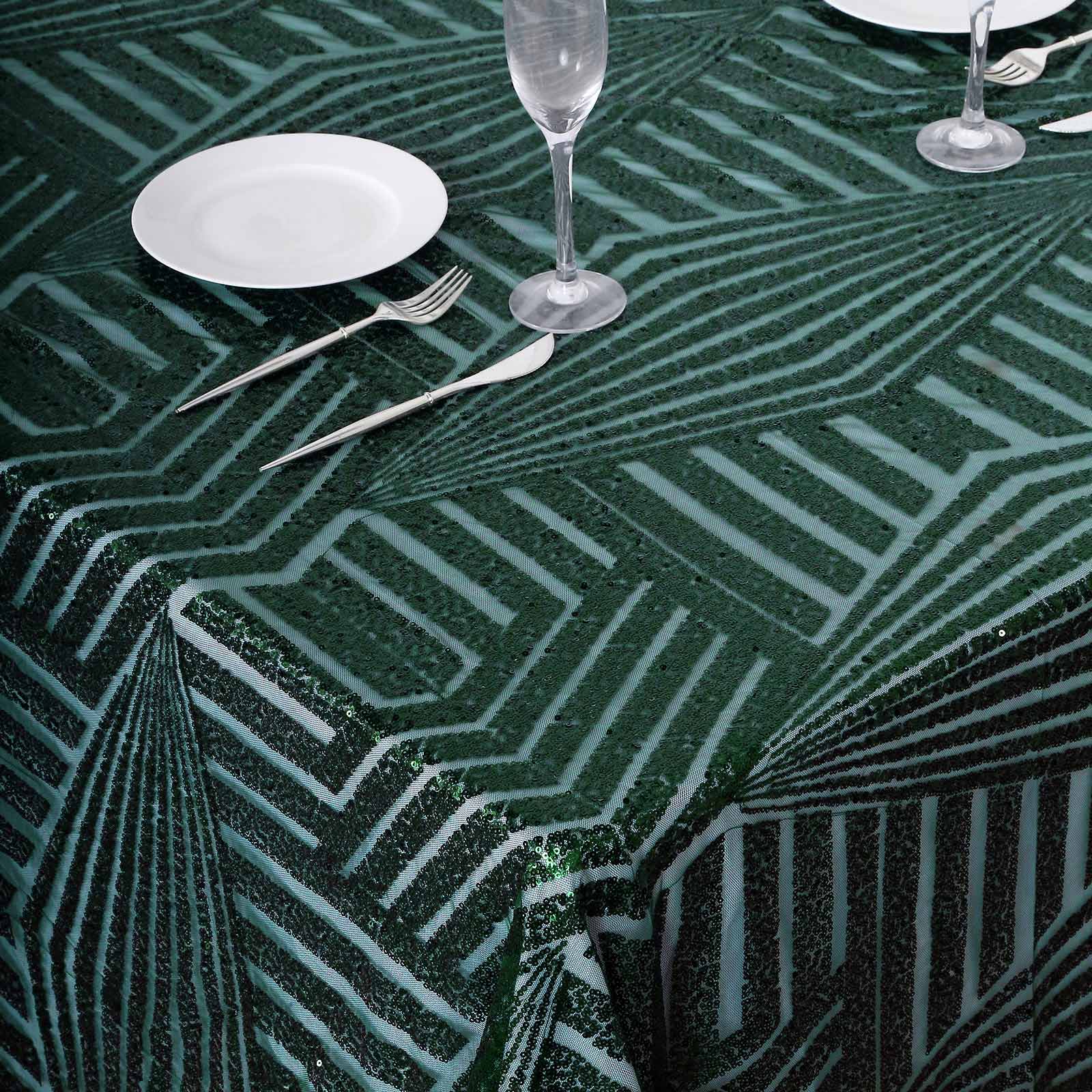 Sequin 90"x132" Rectangle Tablecloth Hunter Emerald Green - Seamless Diamond Table Cover