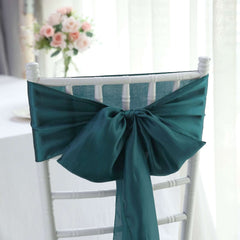 5 Pack Satin Chair Sashes Peacock Teal - Durable Chair Bows with Shiny Finish 6"x106"