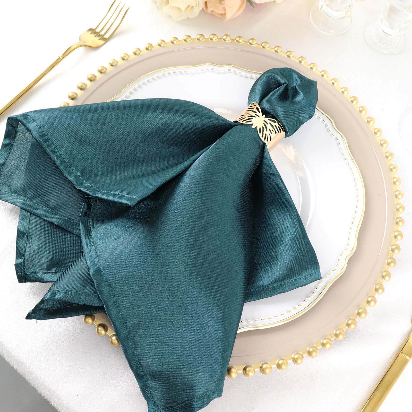 5 Pack Satin 20"x20" Napkins Peacock Teal - Luxurious Shine & Smooth Dinner Napkins