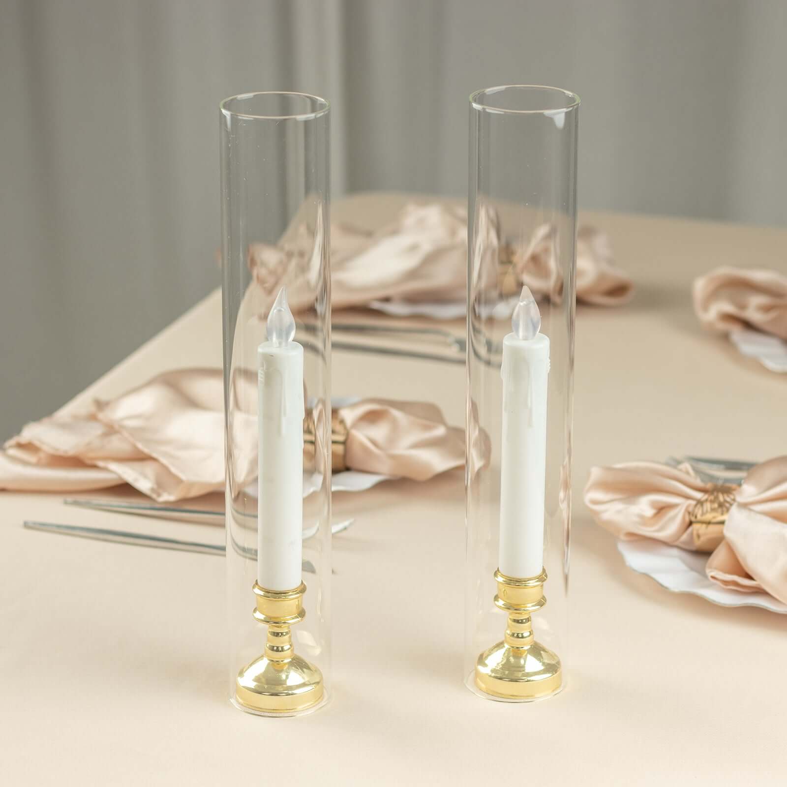 2-Pack Glass Pillar Hurricane Candle Shades - Clear Chimney Tube with 2.25" Wide Open Ends 14"
