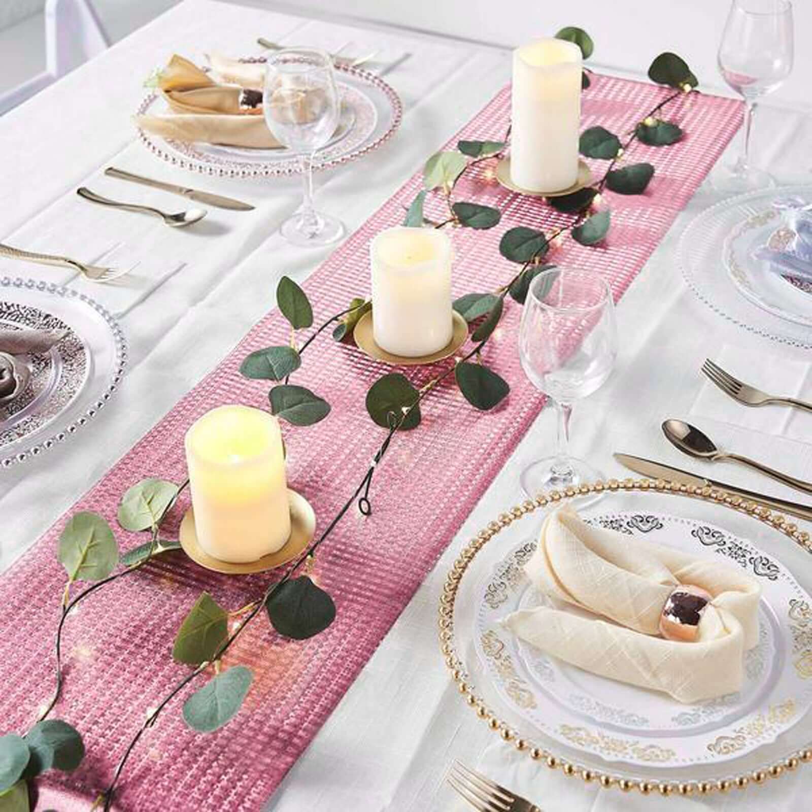 Glitter Paper 9ft Table Runner Roll Rose Gold Disposable Circle Pattern - Stylish Party Decor