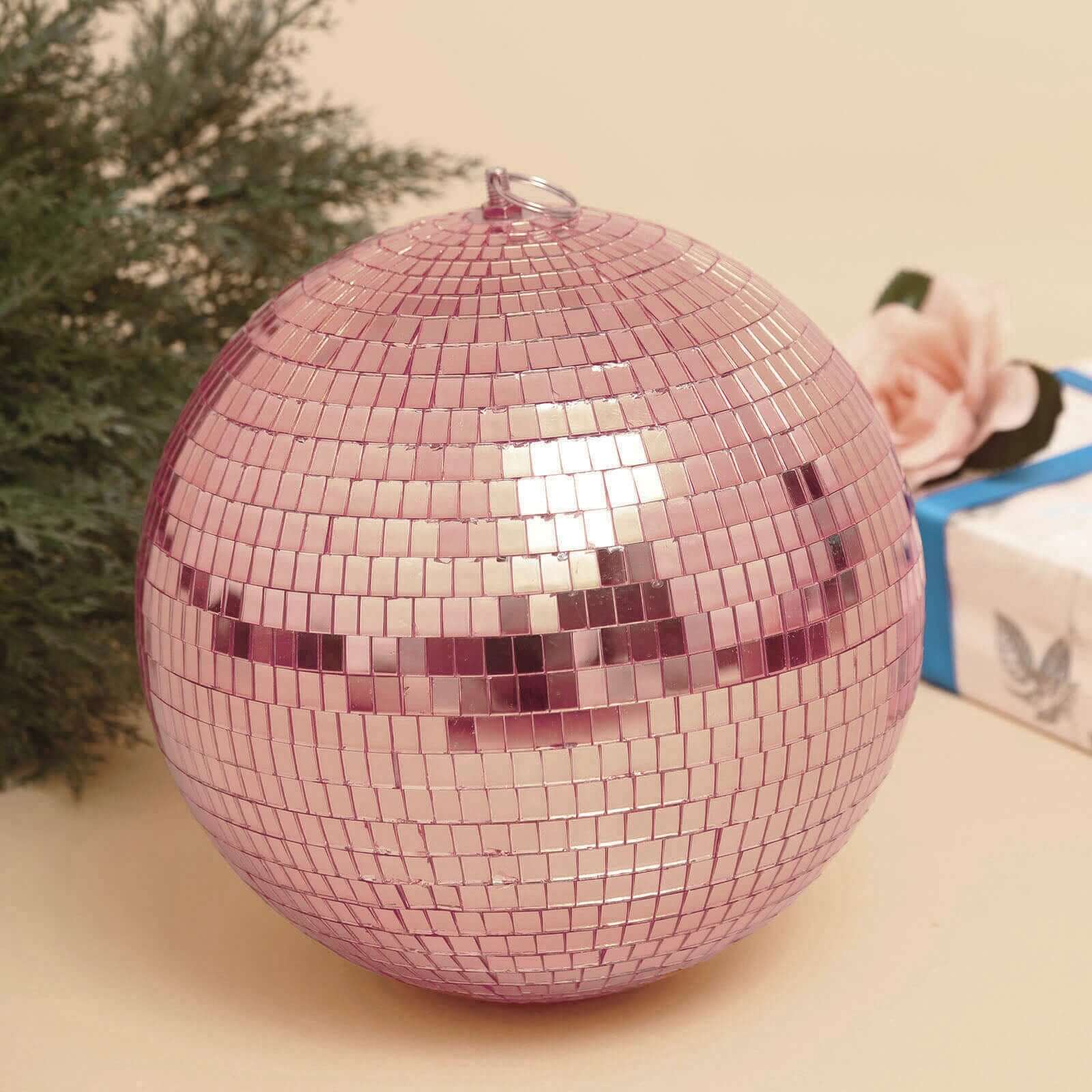 2 Pack 10" Rose Gold Foam Disco Mirror Ball With Hanging Swivel Ring, Holiday Party Decor