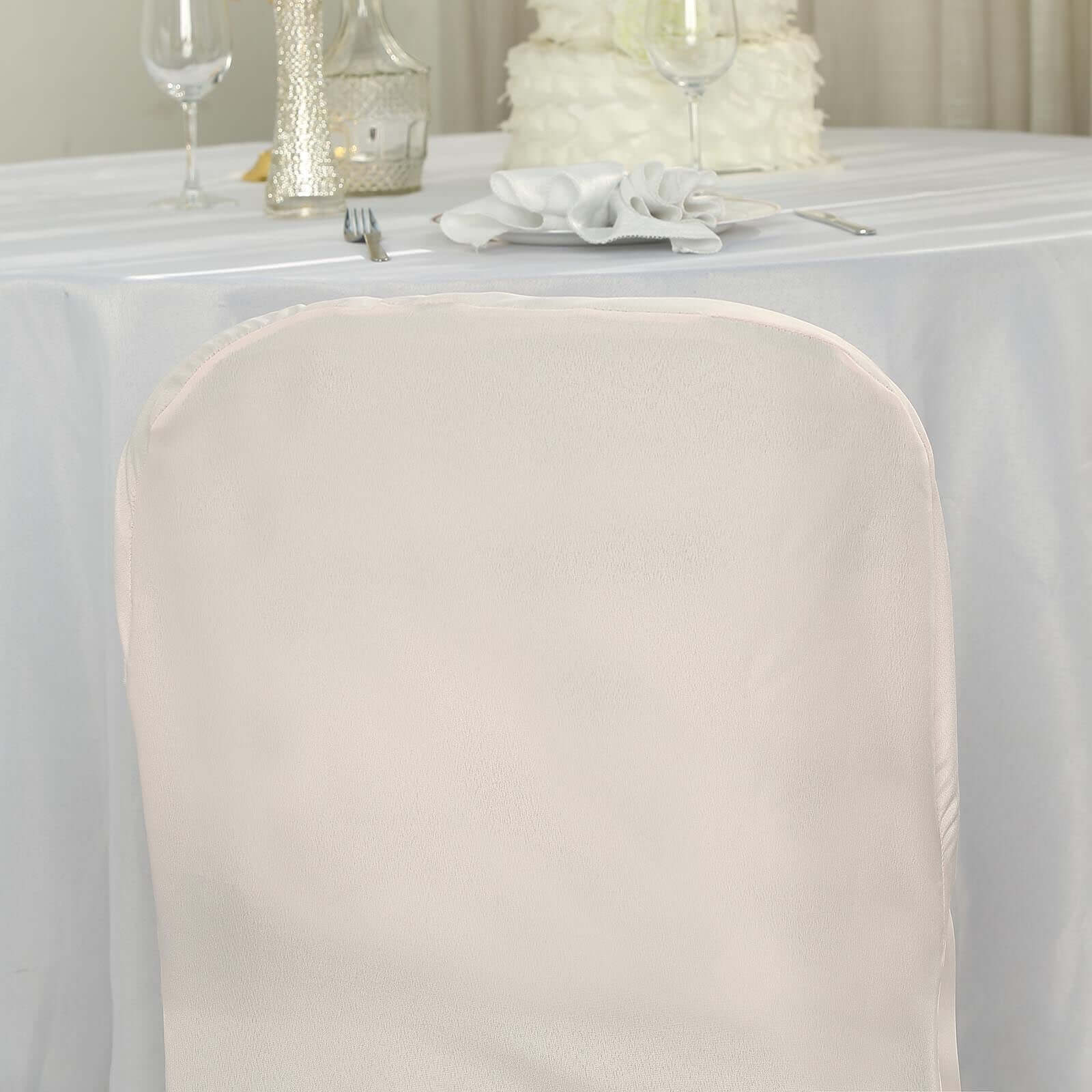 Polyester Slip On Folding Chair Covers Blush - Stain-Resistant Reusable Durable Fabric