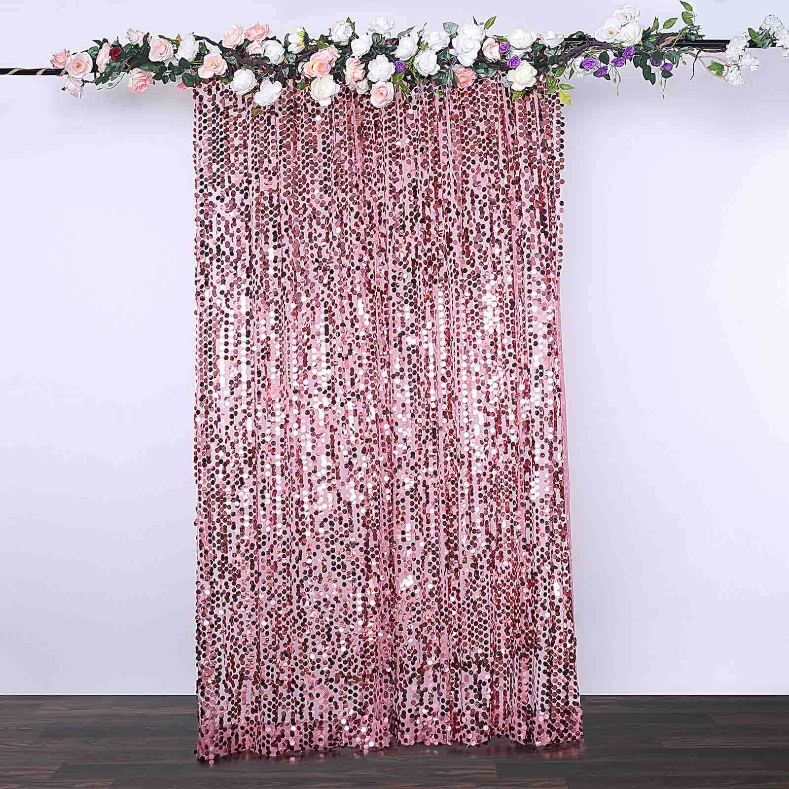 8ftx8ft Pink Big Payette Sequin Event Curtain Drapes, Backdrop Event Panel