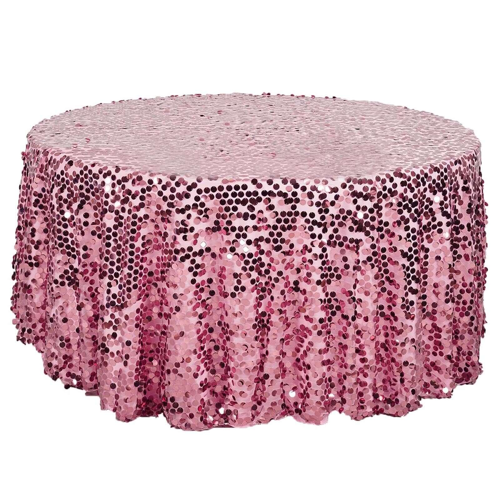 Sequin 120" Round Tablecloth Pink - Seamless Big Payette Table Cover
