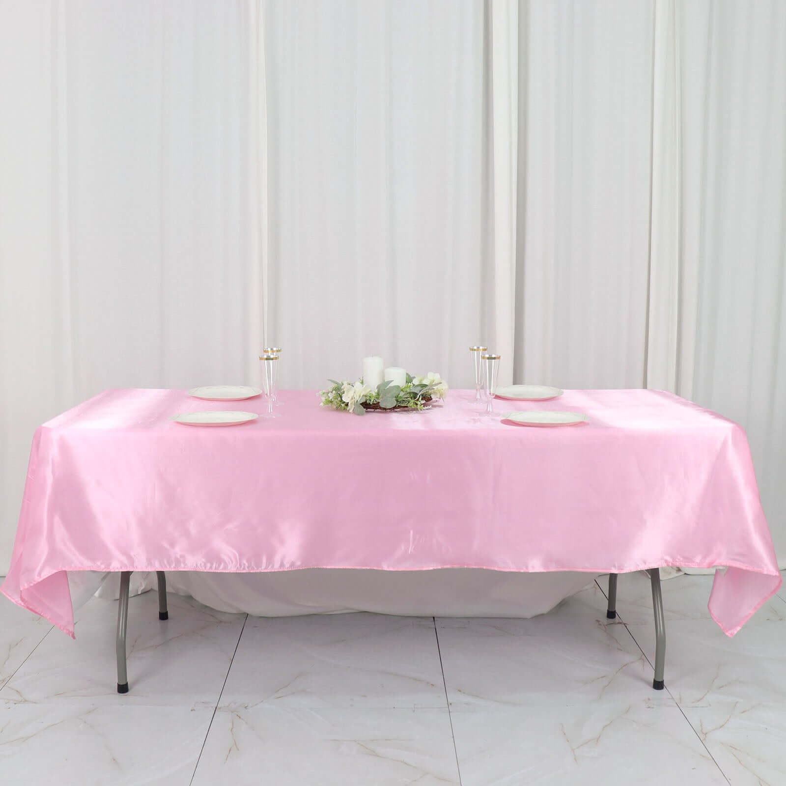 Satin Rectangular 60"x102" Tablecloth Pink - Smooth and Lustrous Table Cover