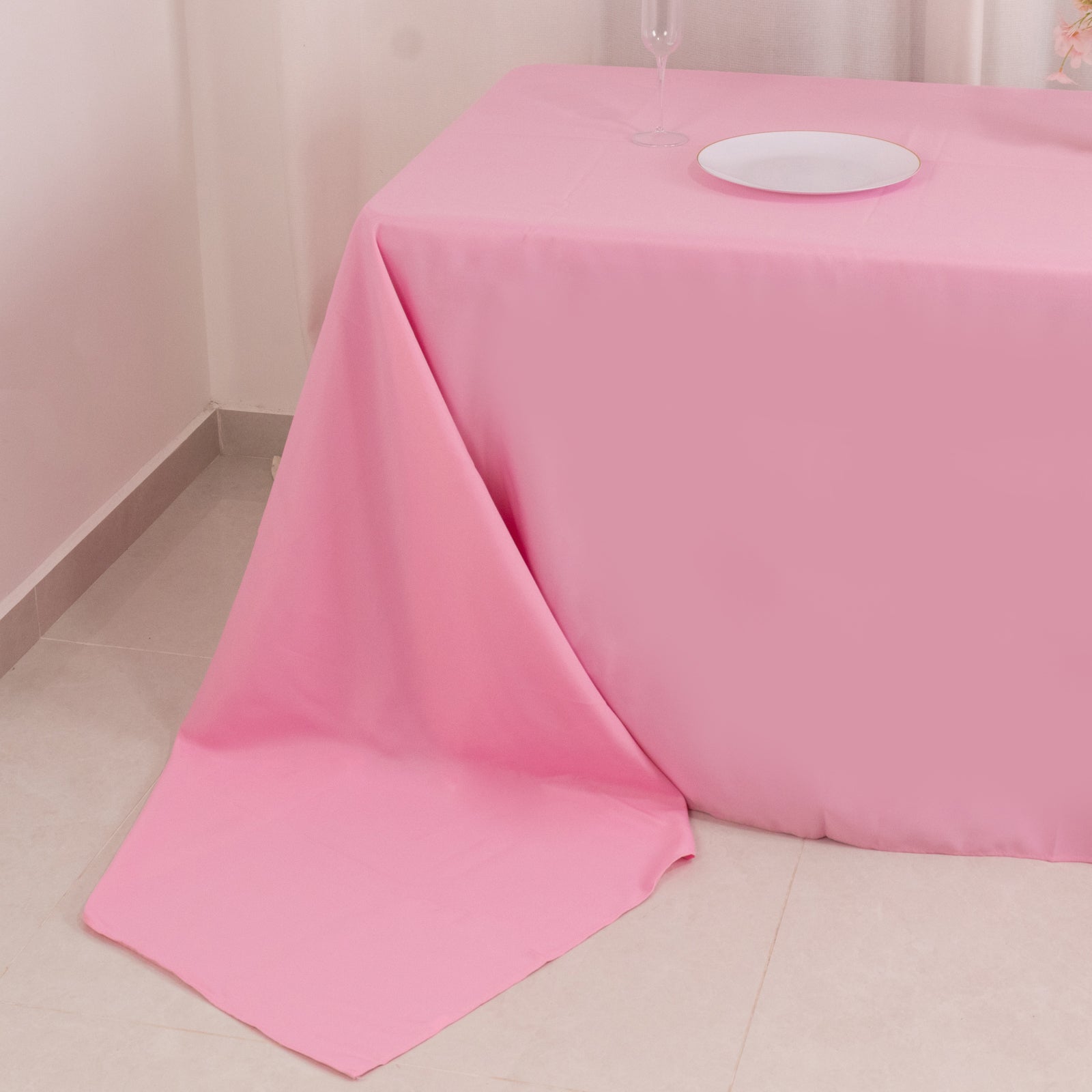 Premium Polyester 90"x156" Rectangle Tablecloth Pink - Seamless 220GSM Stain-Resistant Table Cover