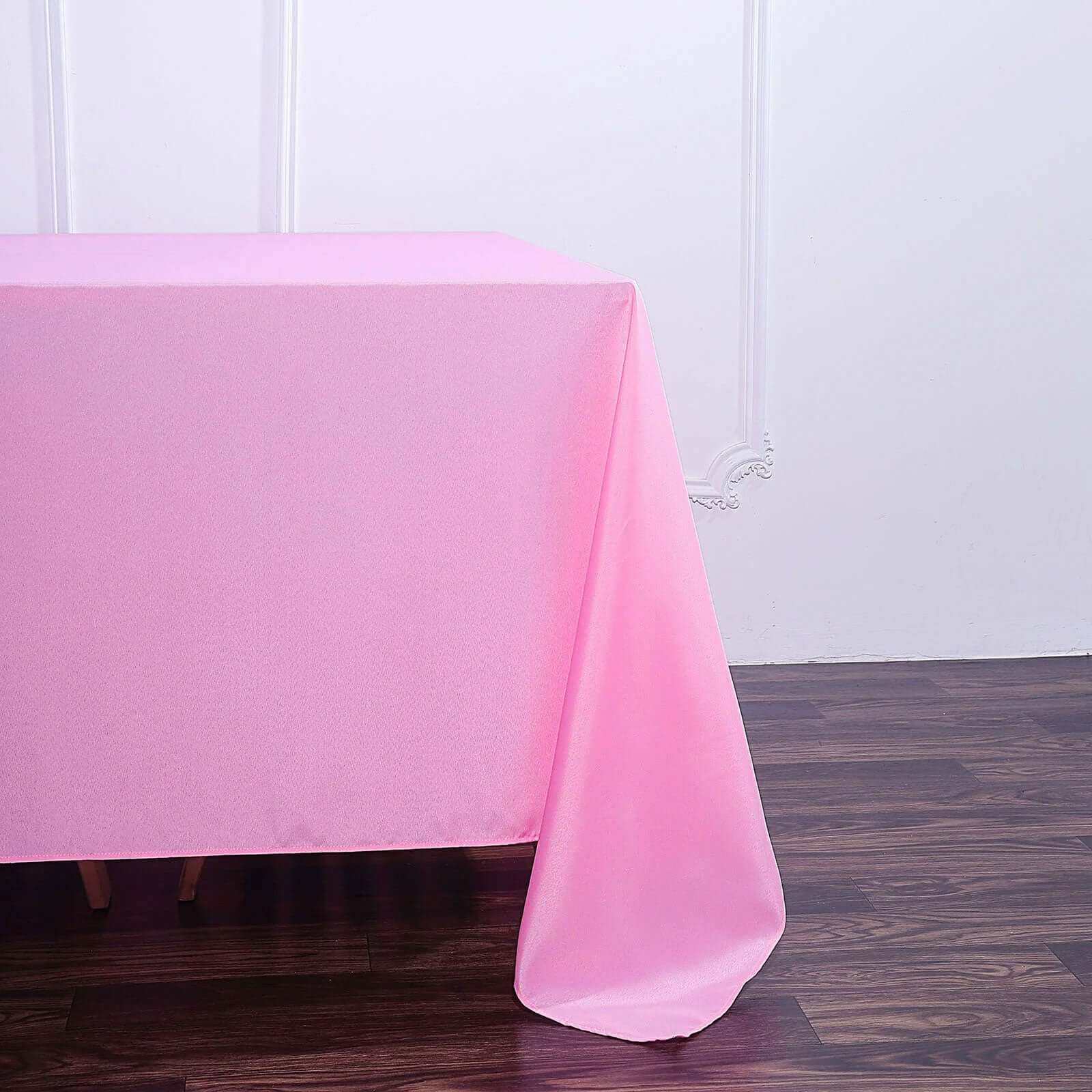 Polyester 90"x90" Table Overlay Square Tablecloth Pink - Wrinkle-Resistant & Durable Table Cover