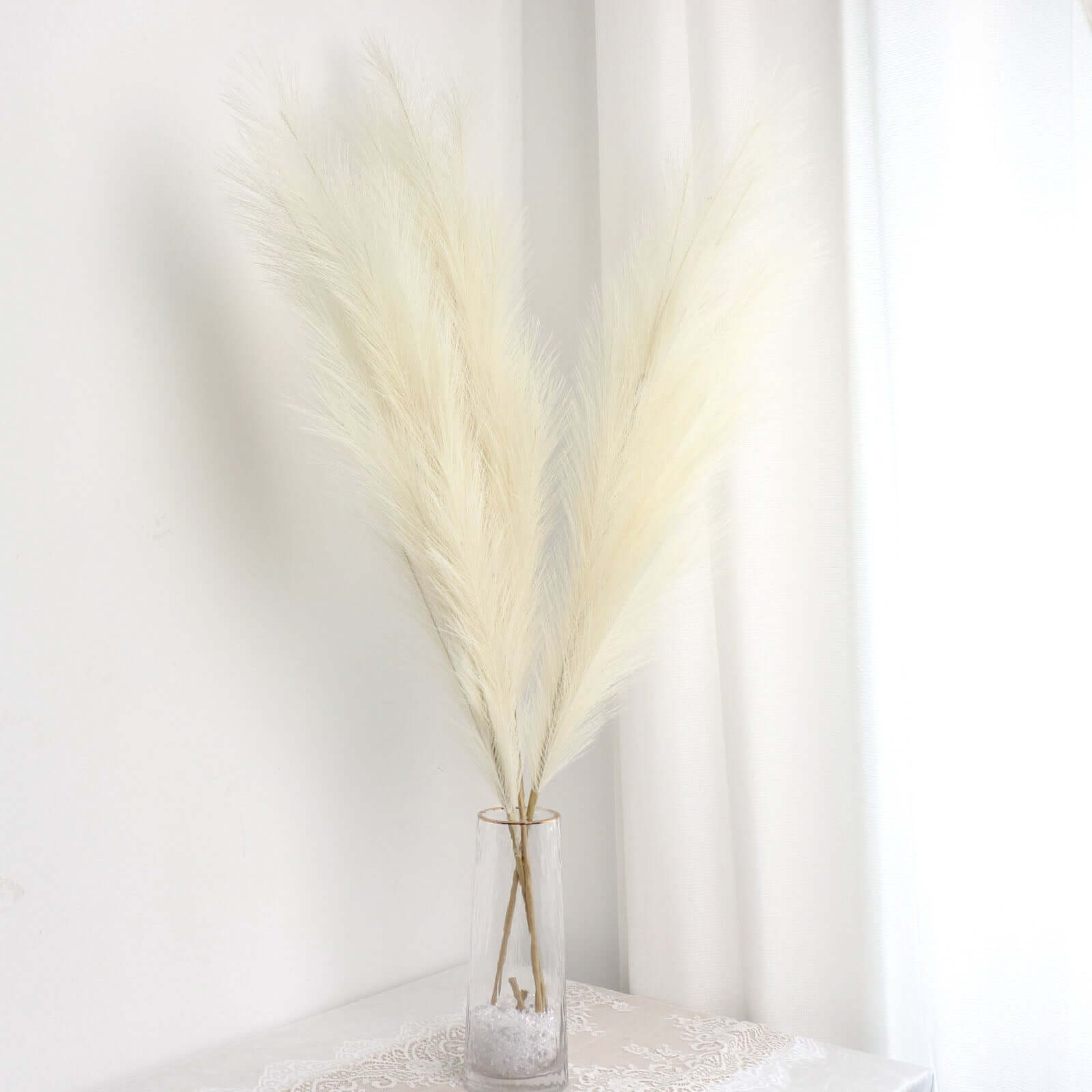 3 Stems Artificial Pampas Grass Decor Cream for Rustic Boho Chic Backdrops Floral Styling & Vase Displays 44"