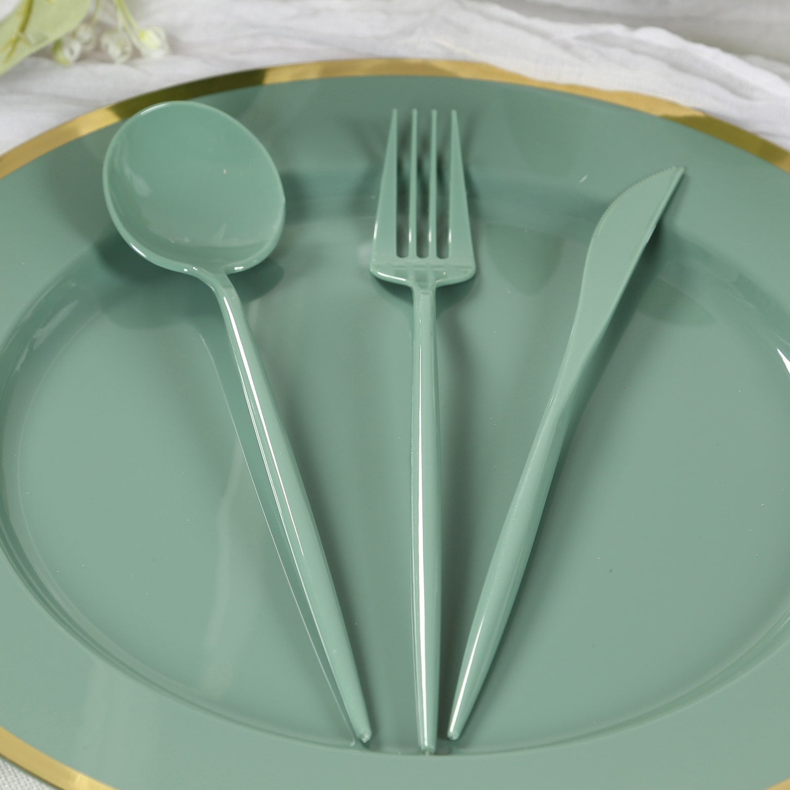 60 Pack Plastic Silverware Set, Dusty Sage Green Heavy Duty Disposable Sleek Utensil Cutlery