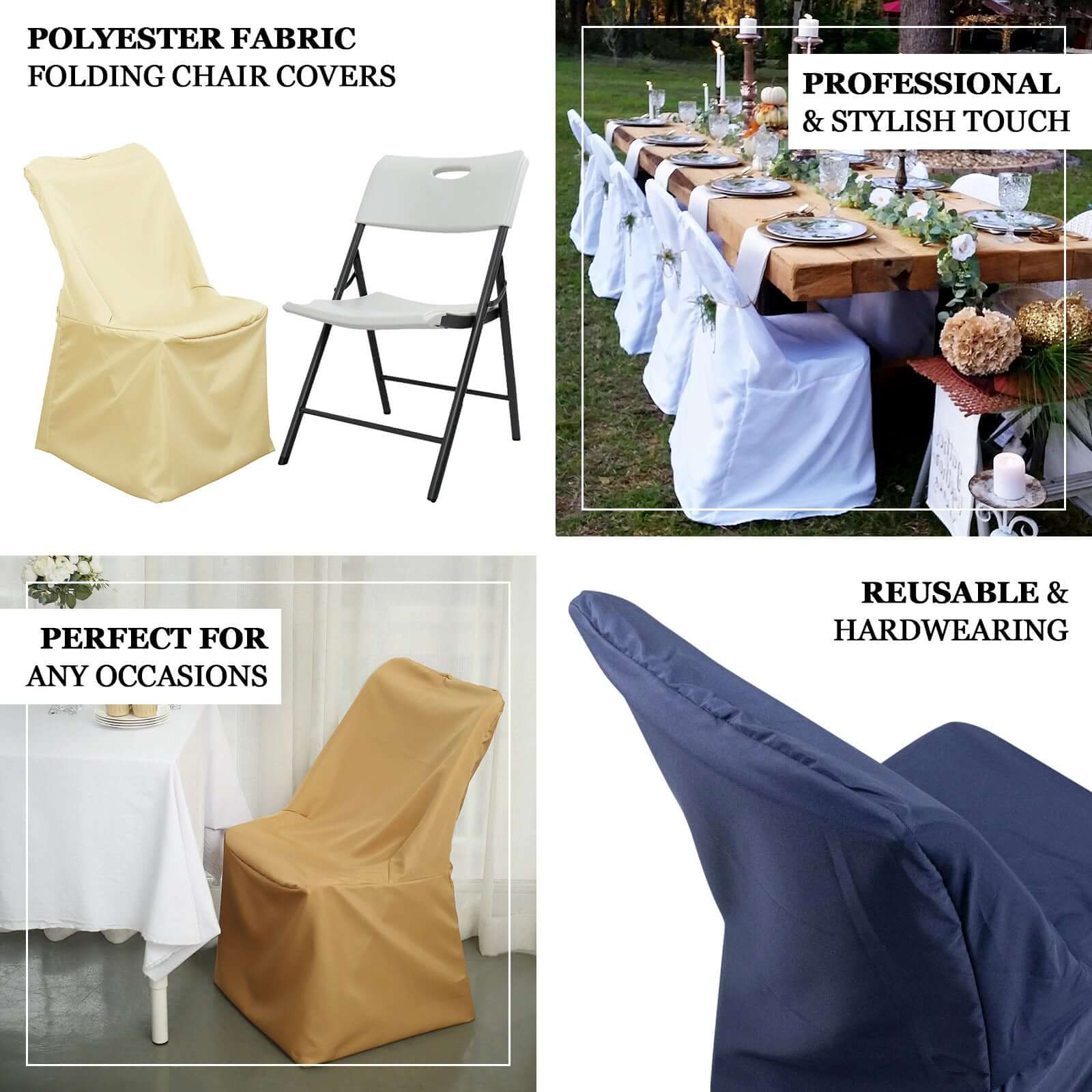 Polyester Chair Cover for Folding Lifetime Chairs Black - Reusable Durable Slip-On Cover