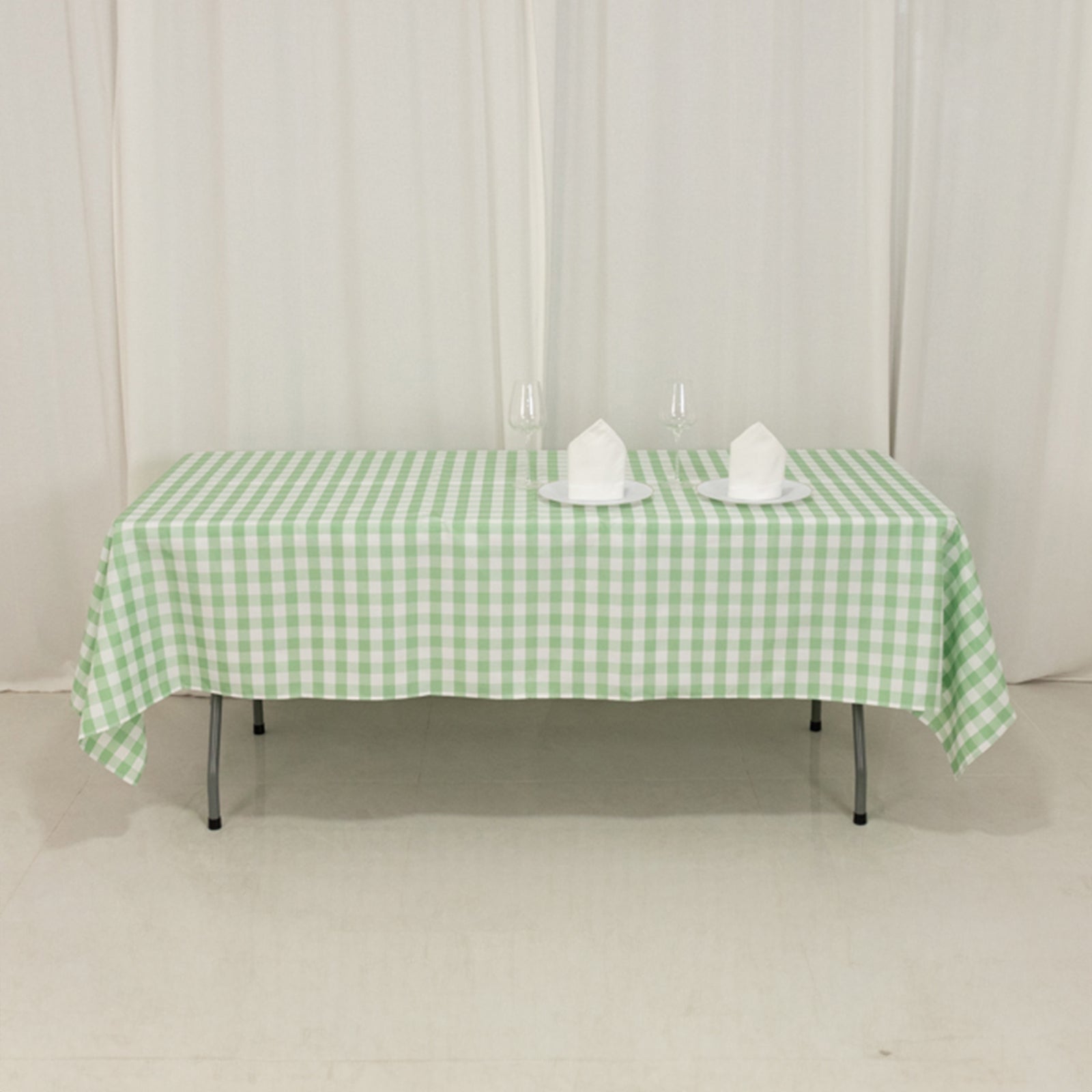 Polyester 60"x102" Rectangle Tablecloth White/Sage Green - Checkered Buffalo Plaid Table Cover