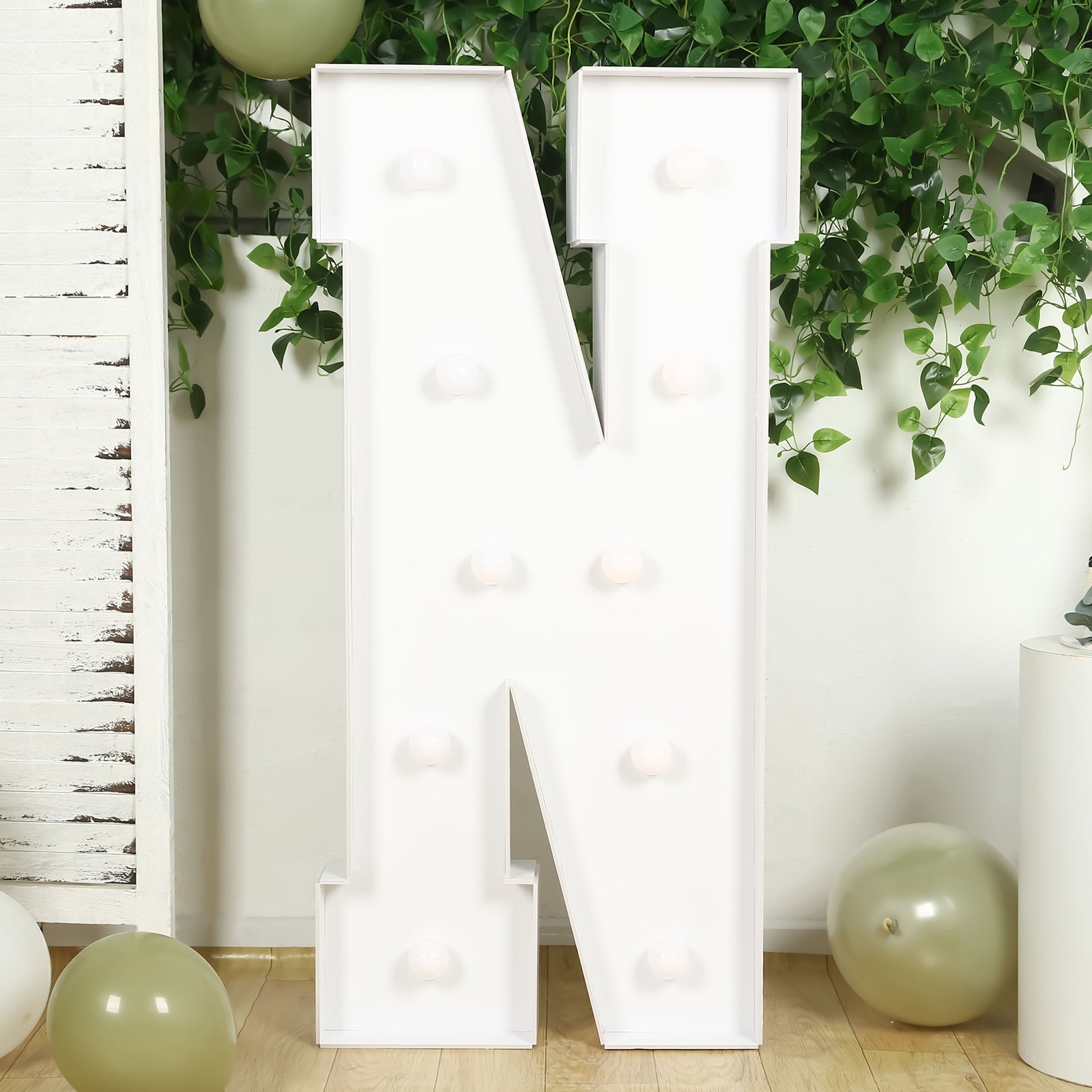 Giant LED Marquee Light Up Letter "N", White 4ft Pre-Cut Foam Board with 10 Warm White Battery Operated LEDs, Glue Gun and Sticks
