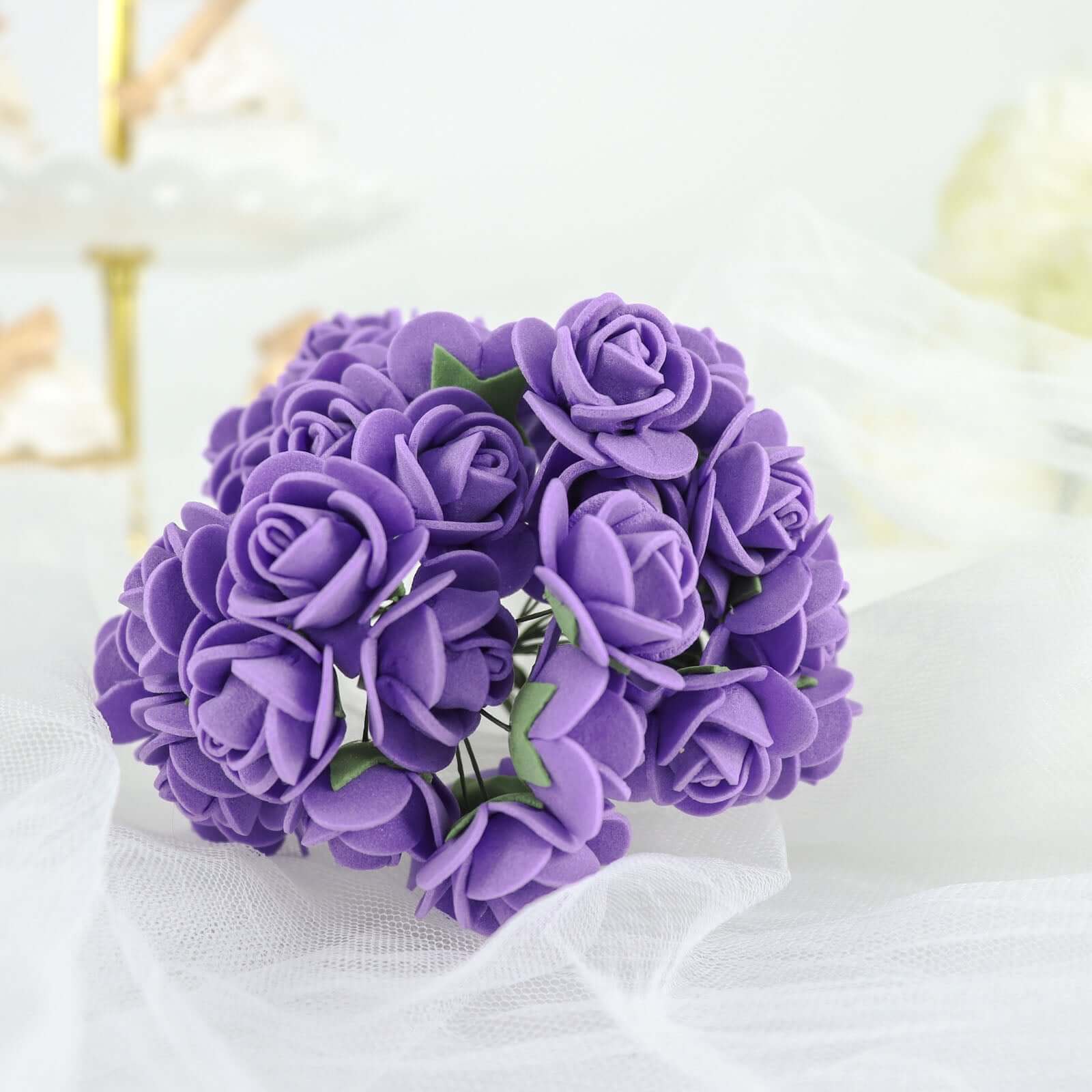 48 Roses 1" Purple Real Touch Artificial DIY Foam Rose Flowers With Stem, Craft Rose Buds