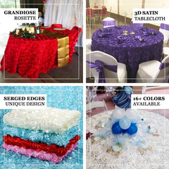 Satin 120" Round Tablecloth Purple - Grandiose 3D Rosette with Seamless Finish Table Cover