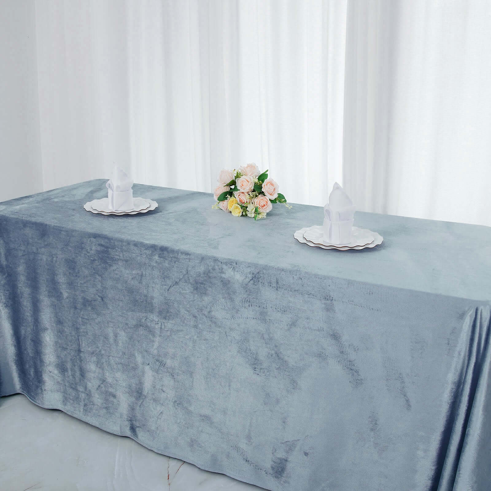 Premium Velvet 90"x132" Rectangle Tablecloth Dusty Blue - Reusable Soft & Seamless Table Cover