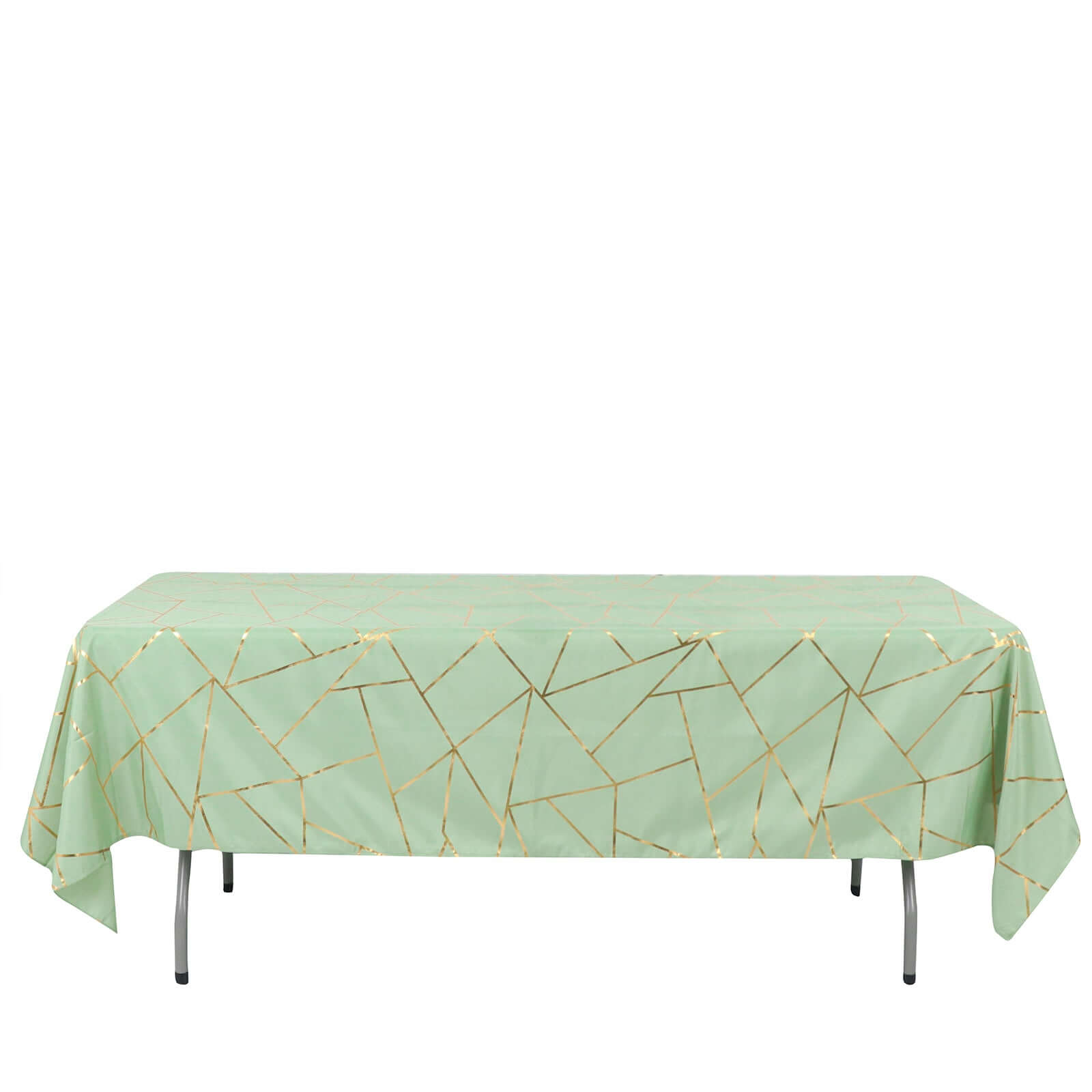 Polyester 60"x102" Rectangle Tablecloth Sage Green with Gold Foil Geometric Pattern - Wrinkle-Resistant & Durable Table Cover